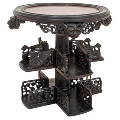 Unusual Chinese Carved Marble Topped Curio Table