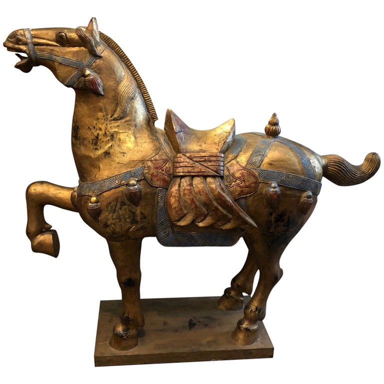 Unusual Chinese Gilded Horse Sculpture at 1stDibs