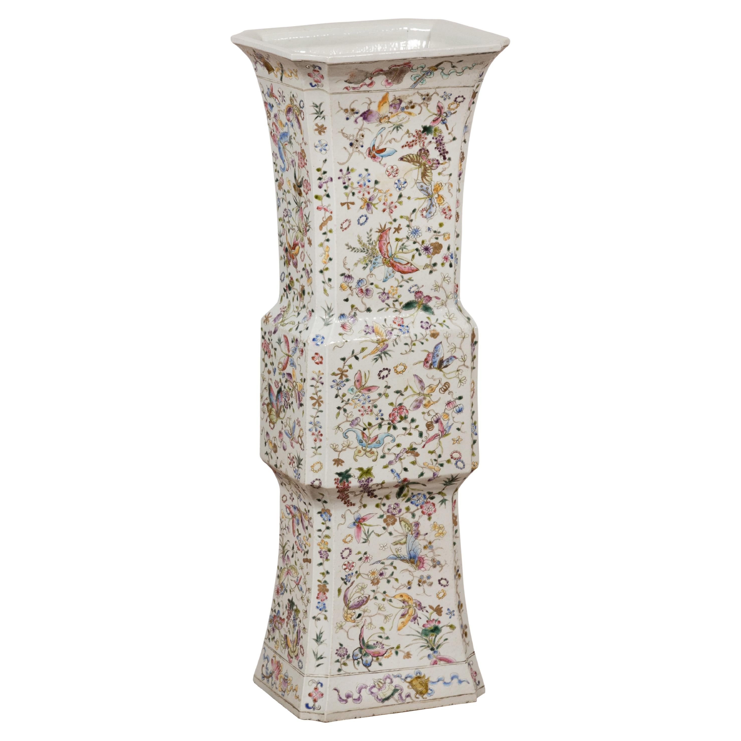 Chinese Extra Large Vintage Vase with Yellow Crackled Finish and