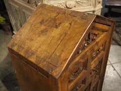 Unusual Circa 1650 Solid Walnut Carved Single Door Cabinet from Spain