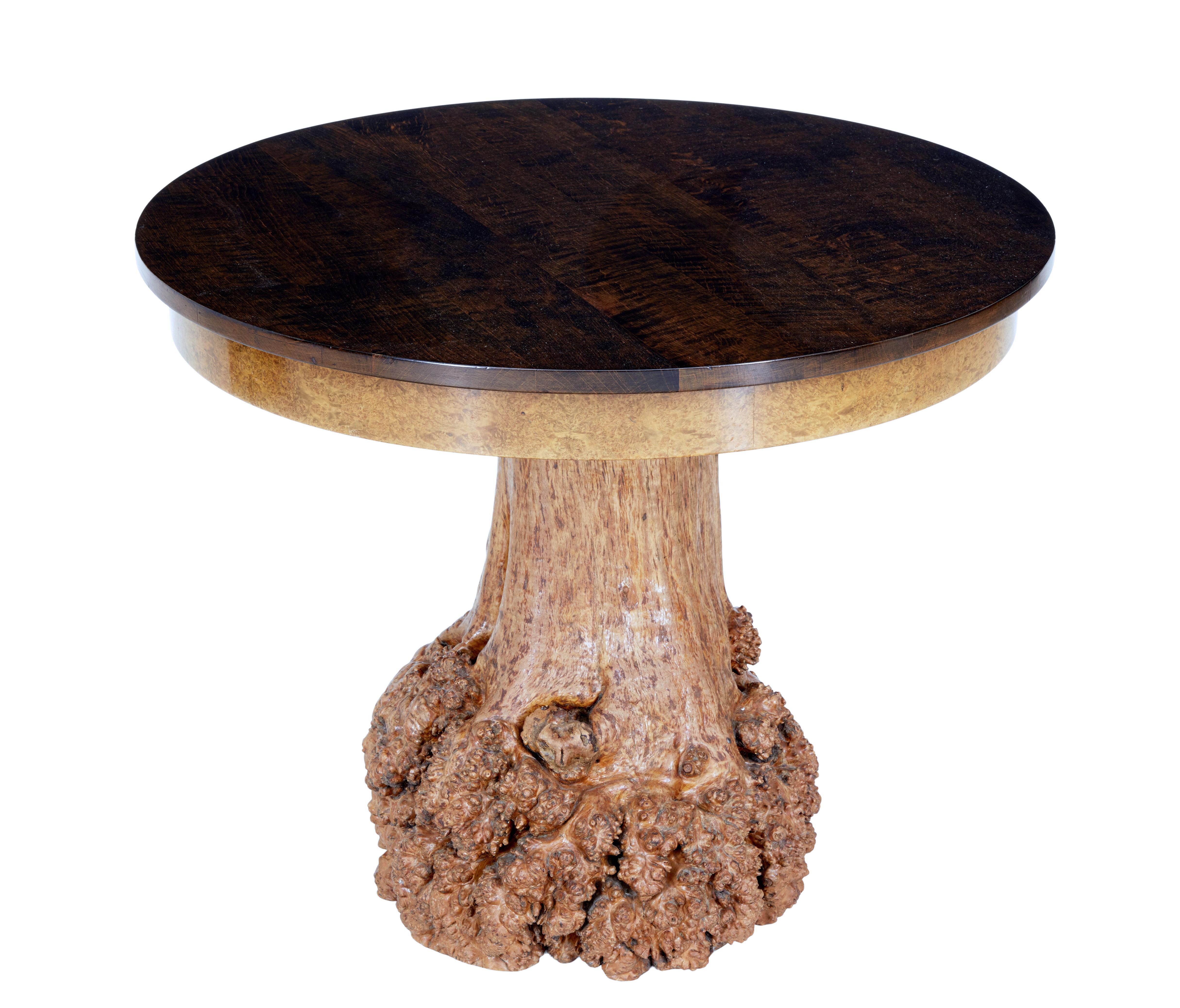 Swedish Unusual Circular Occasional Table with Burr Root Base