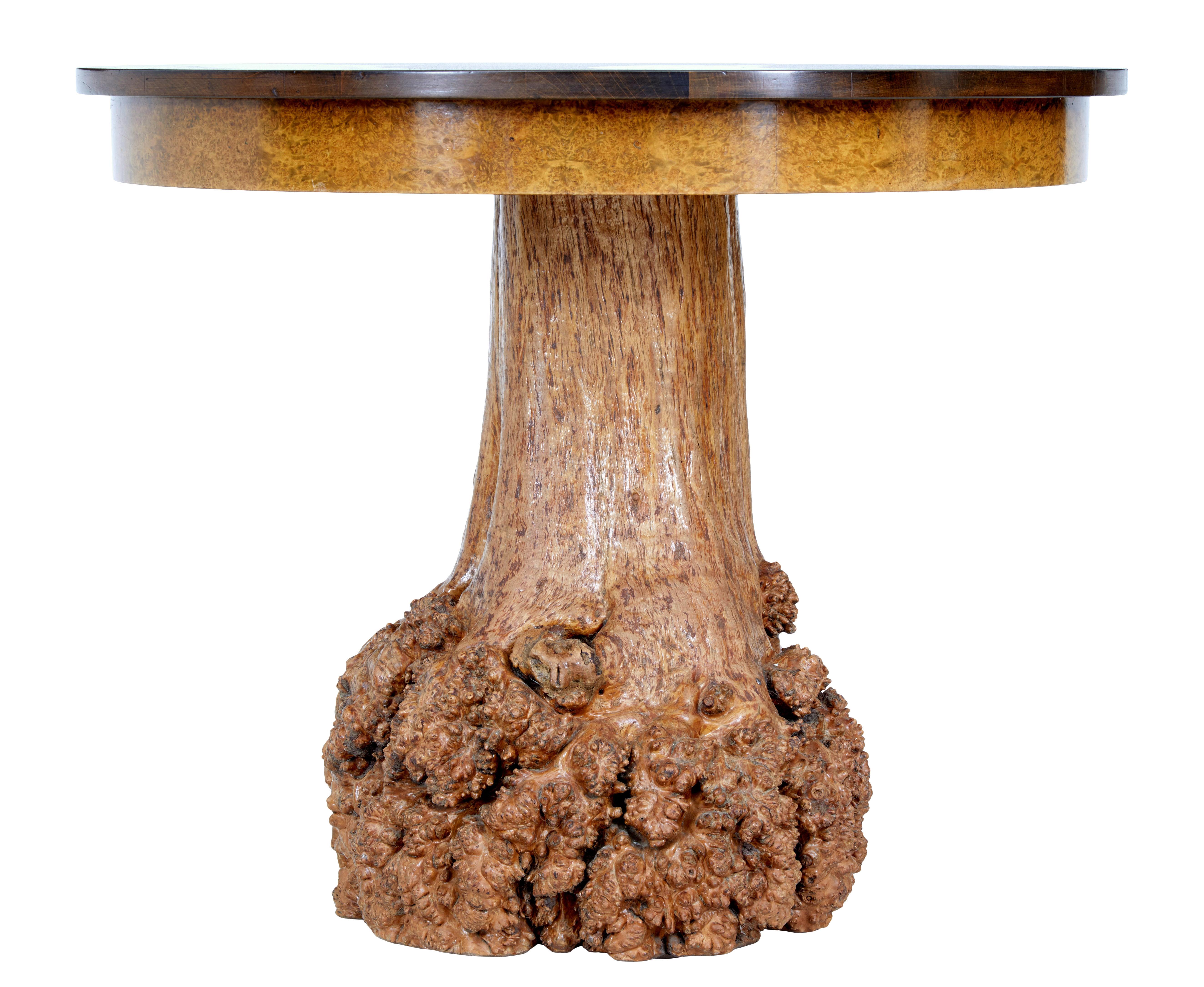 Swedish Unusual Circular Occasional Table with Burr Root Base