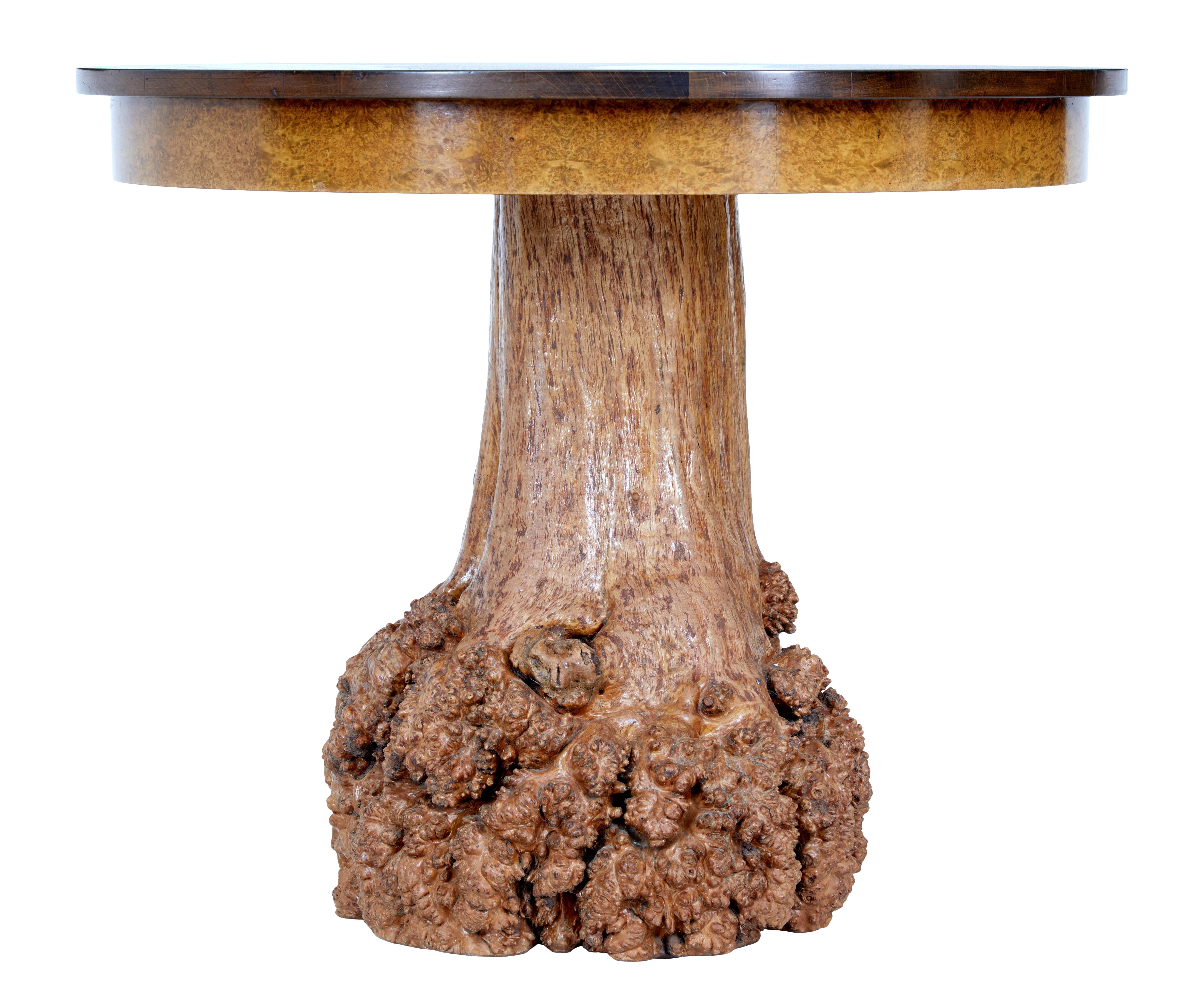 Hand-Crafted Unusual Circular Occasional Table with Burr Root Base