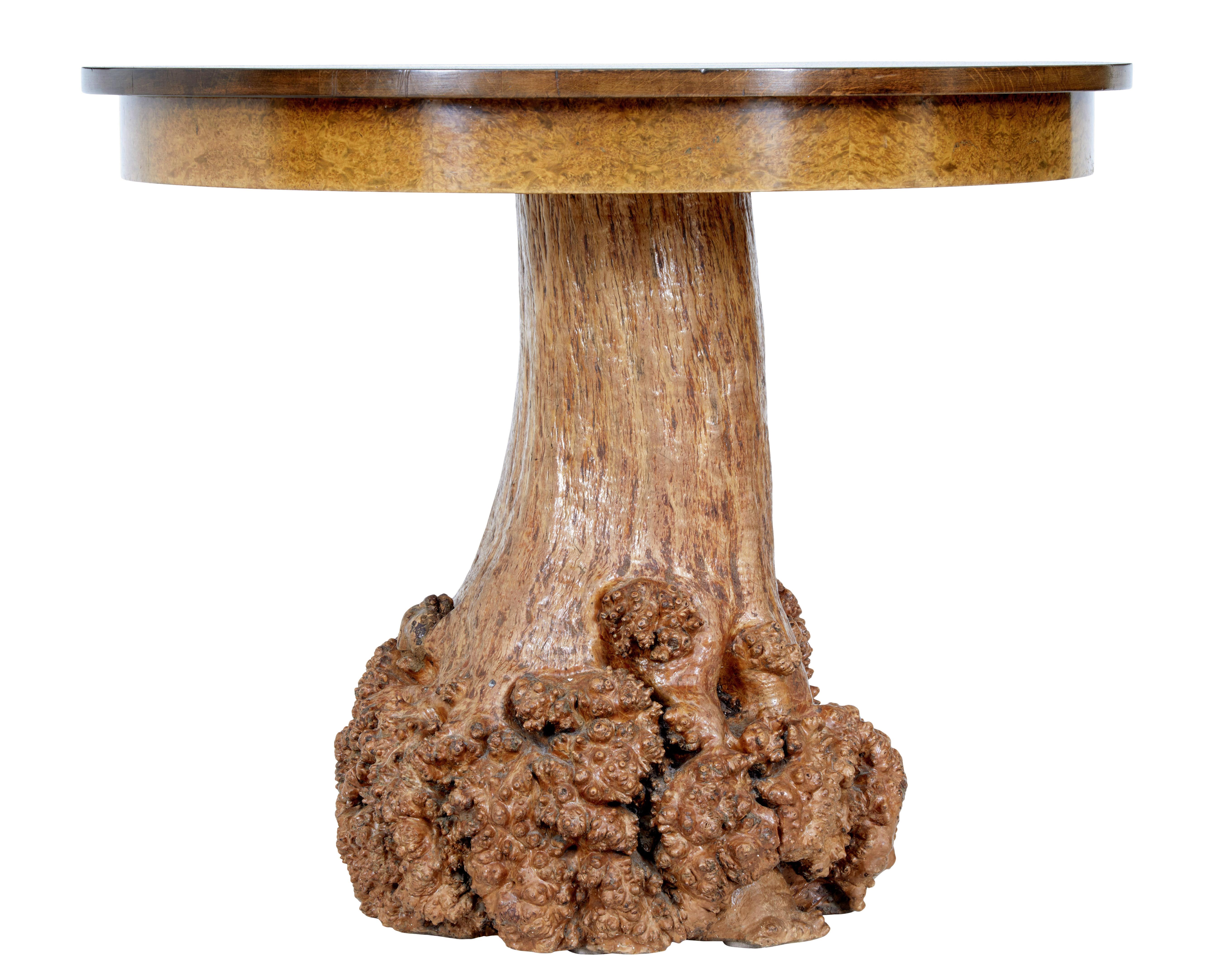Hand-Crafted Unusual Circular Occasional Table with Burr Root Base