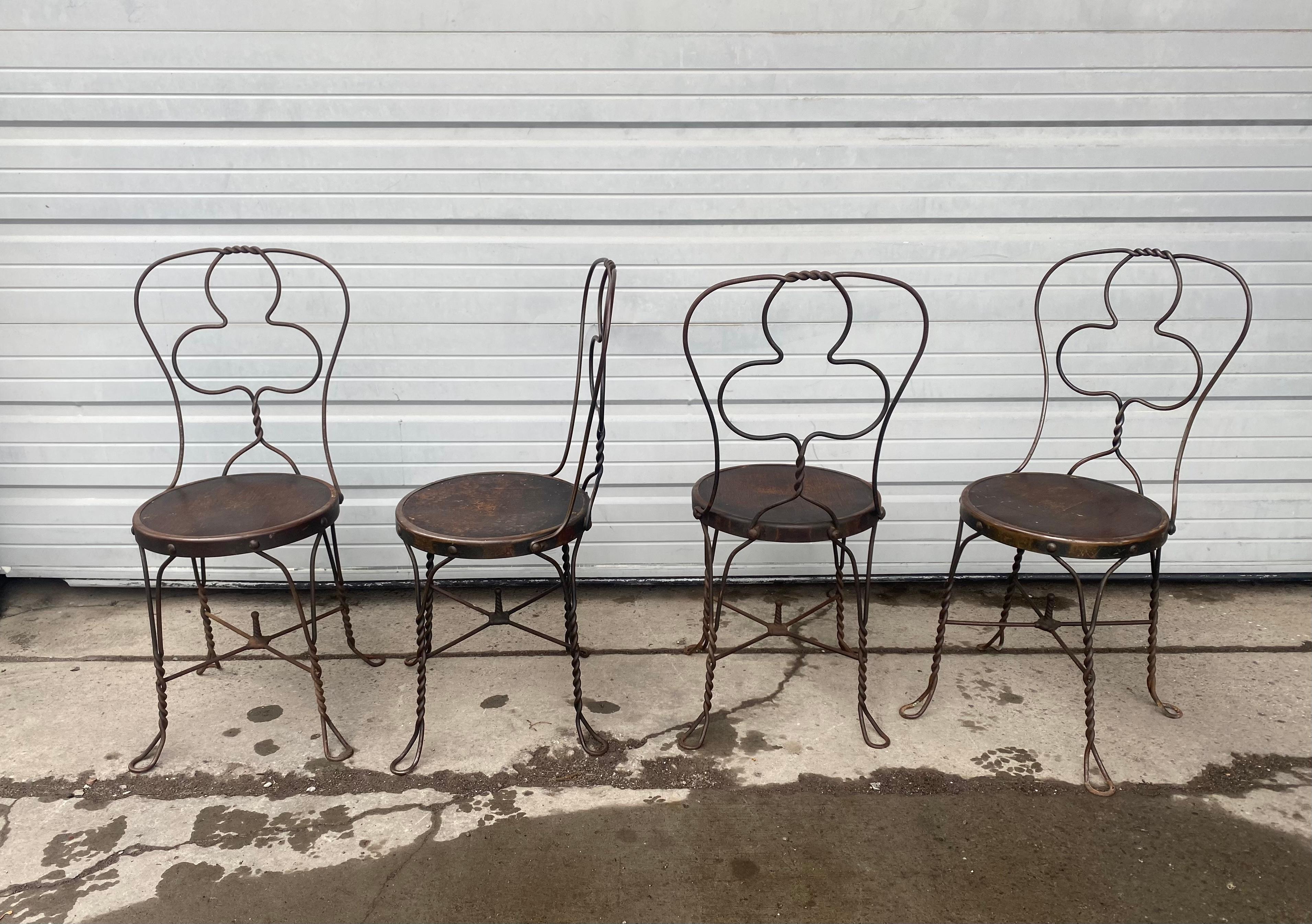 American Unusual Club Back Bistro Chairs Wrought Iron Ice Cream Parlor Early 20th Cent For Sale