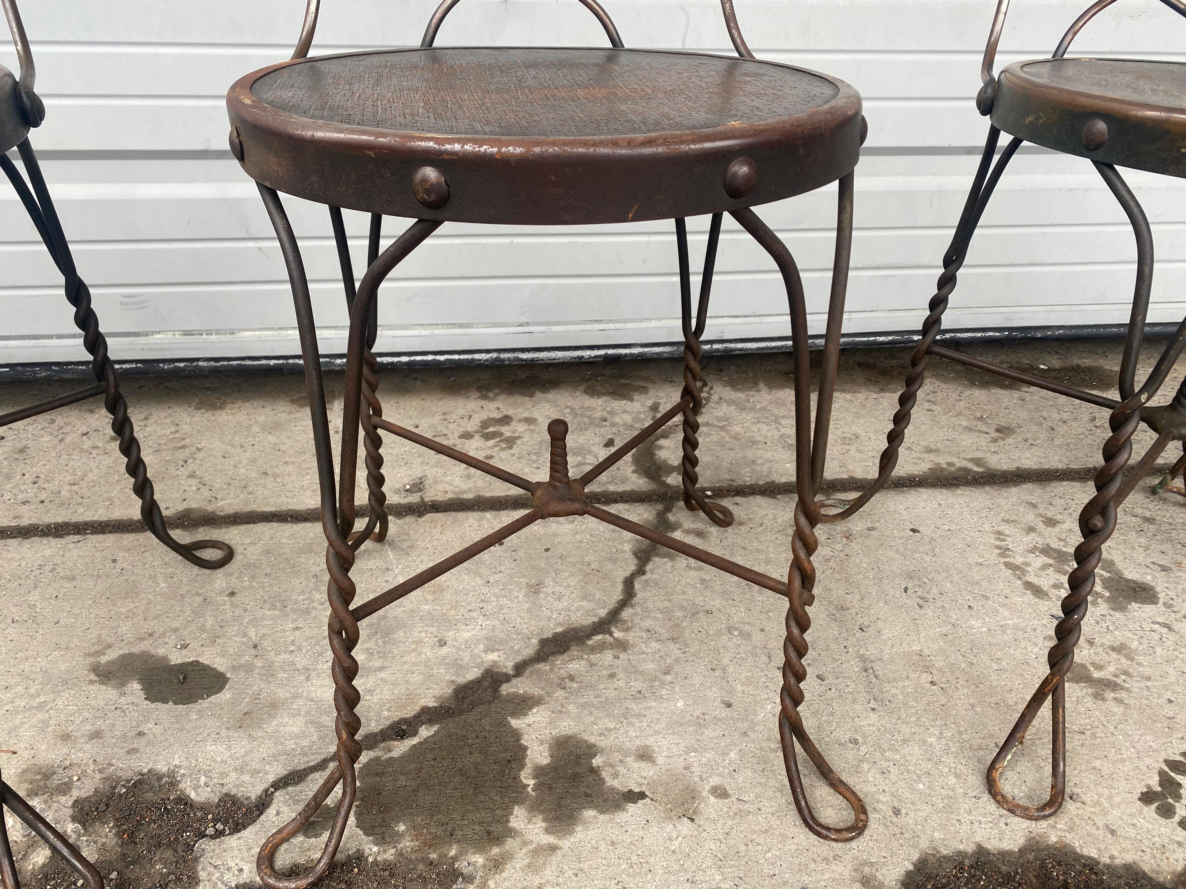 20th Century Unusual Club Back Bistro Chairs Wrought Iron Ice Cream Parlor Early 20th Cent For Sale