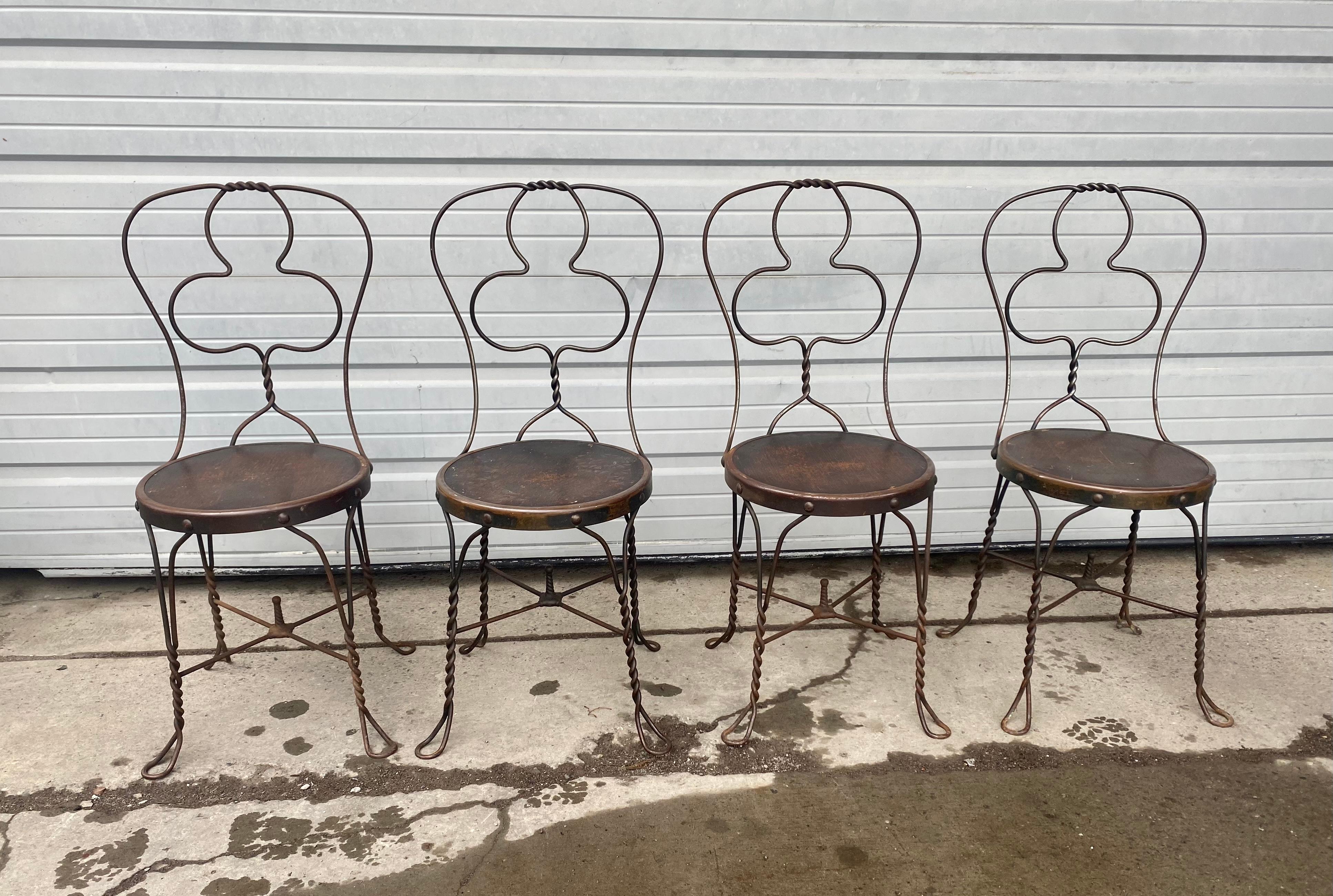 Unusual Club Back Bistro Chairs Wrought Iron Ice Cream Parlor Early 20th Cent For Sale 1