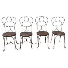 Unusual Club Back Bistro Chairs Wrought Iron Ice Cream Parlor Early 20th Cent