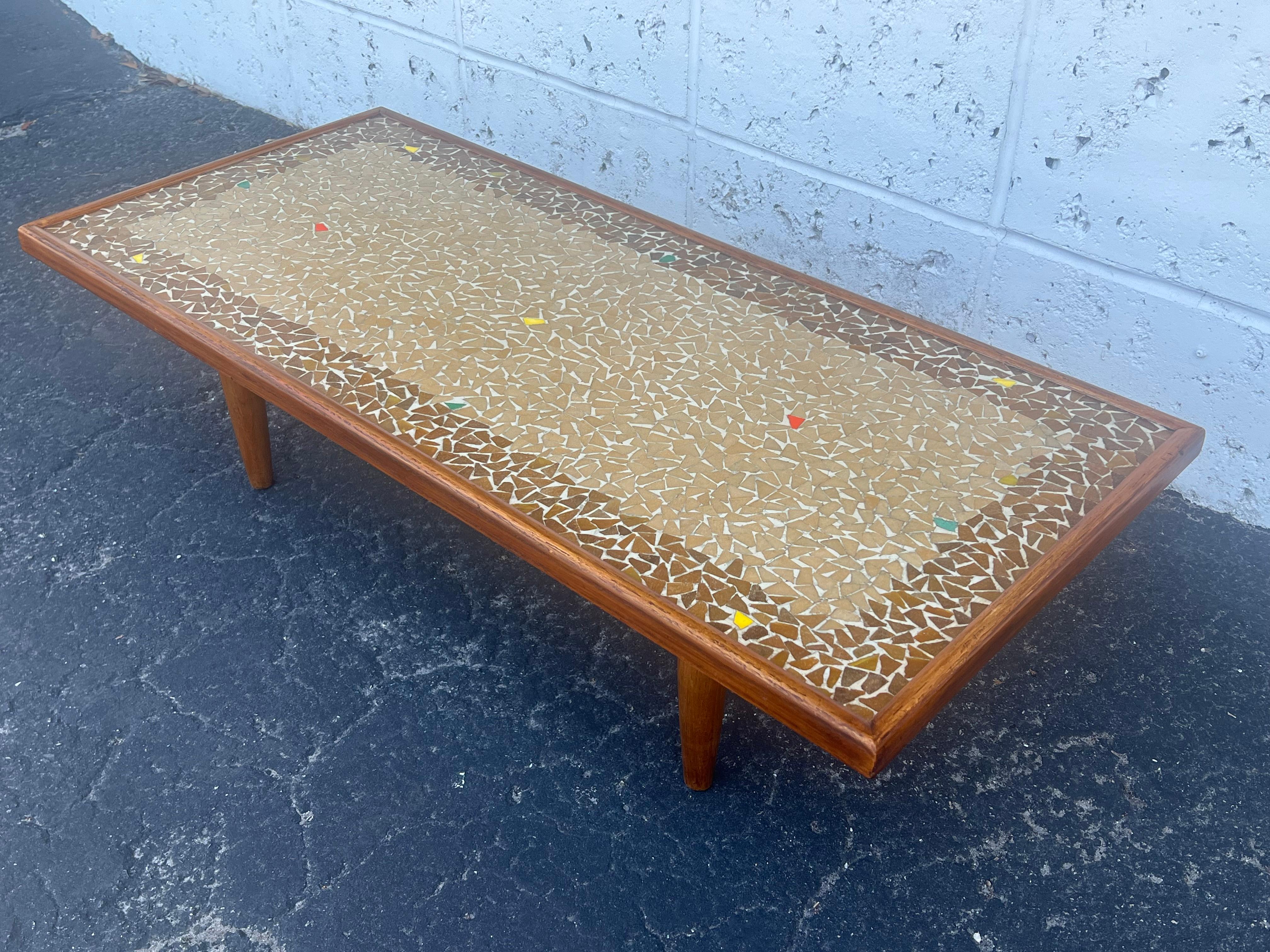 Mid-Century Modern Unusual Coffee Table Ca' 1950's With A Mosaic Tile Top For Sale