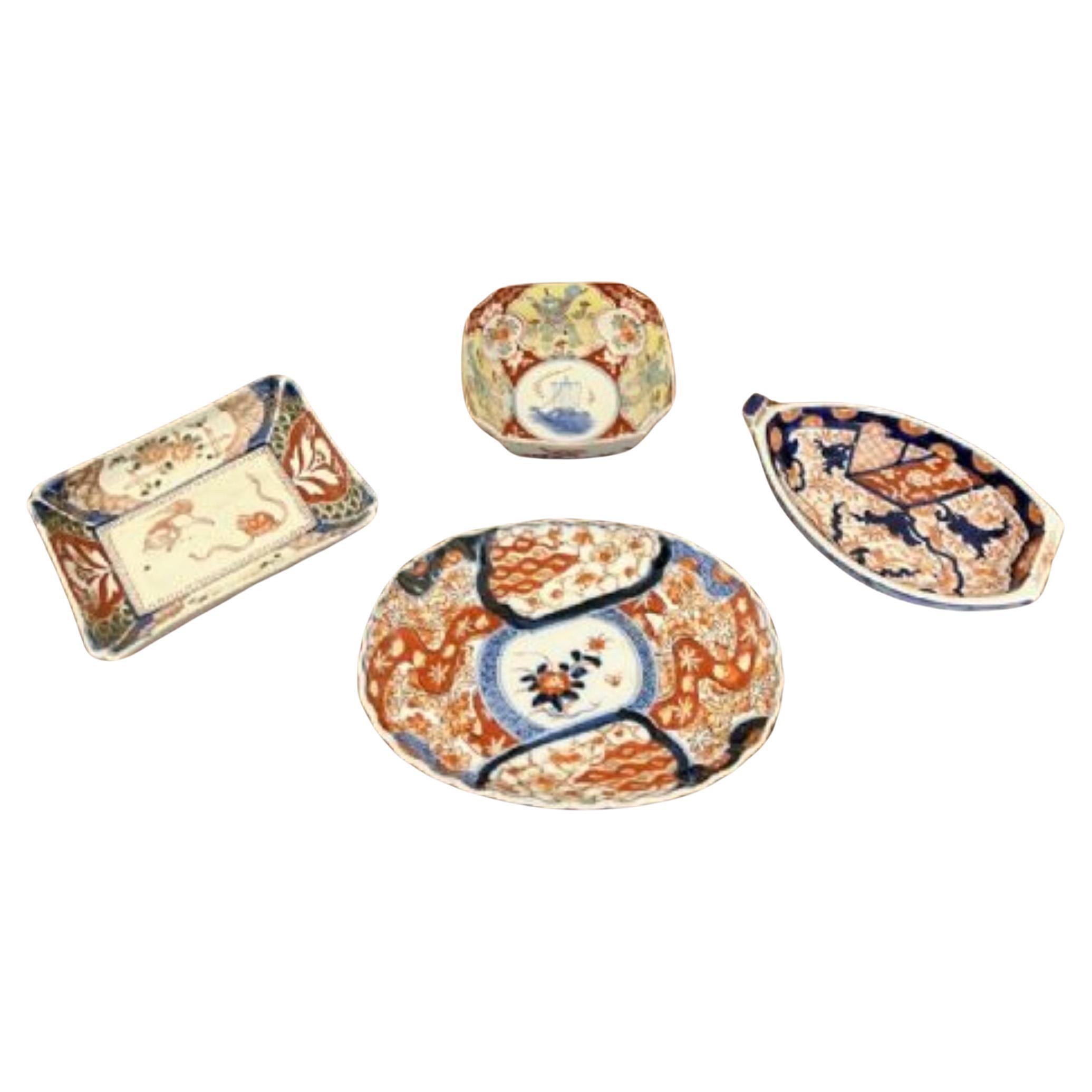 Unusual collection of four antique Japanese imari shaped dishes  For Sale