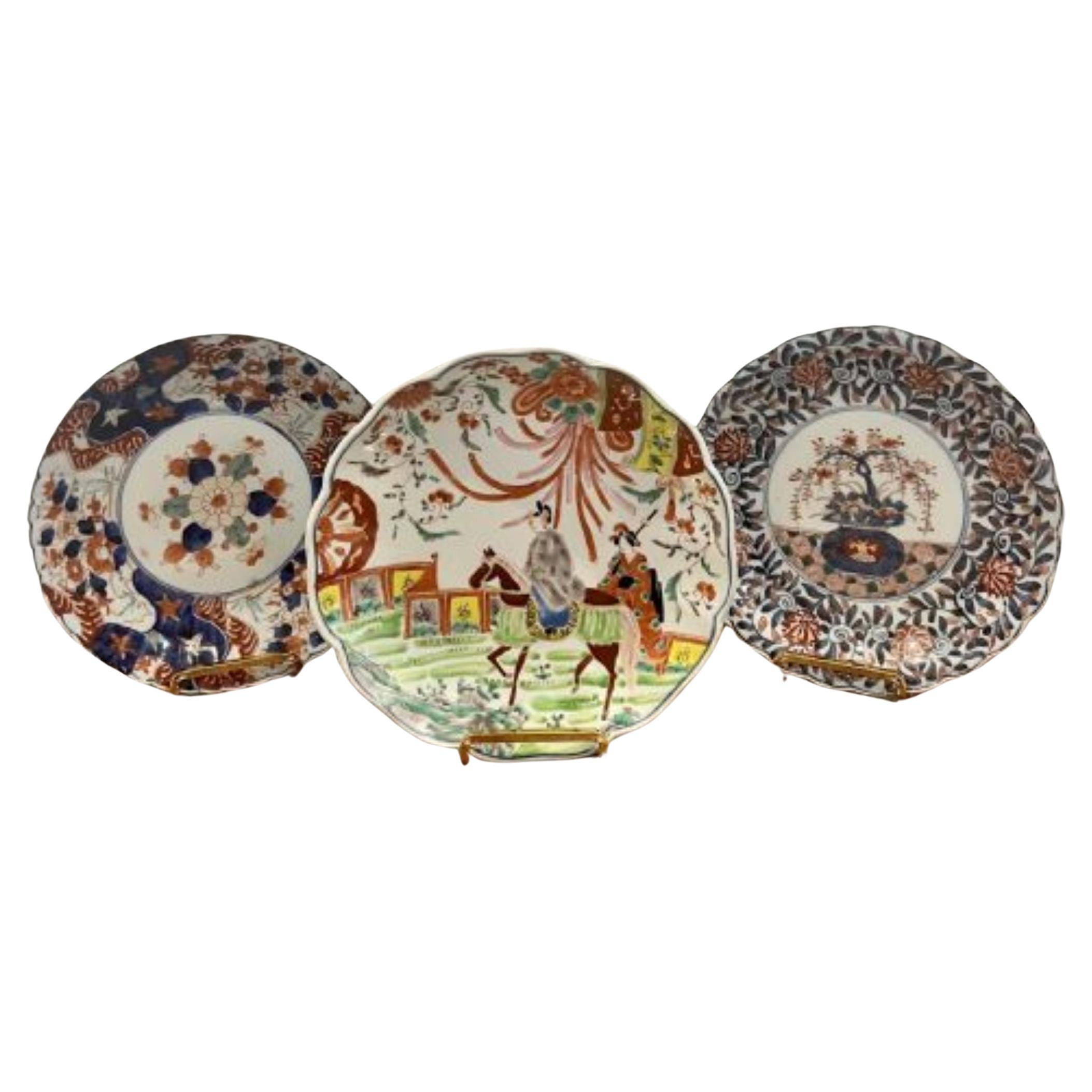 Unusual Collection of three antique Japanese imari dishes  For Sale