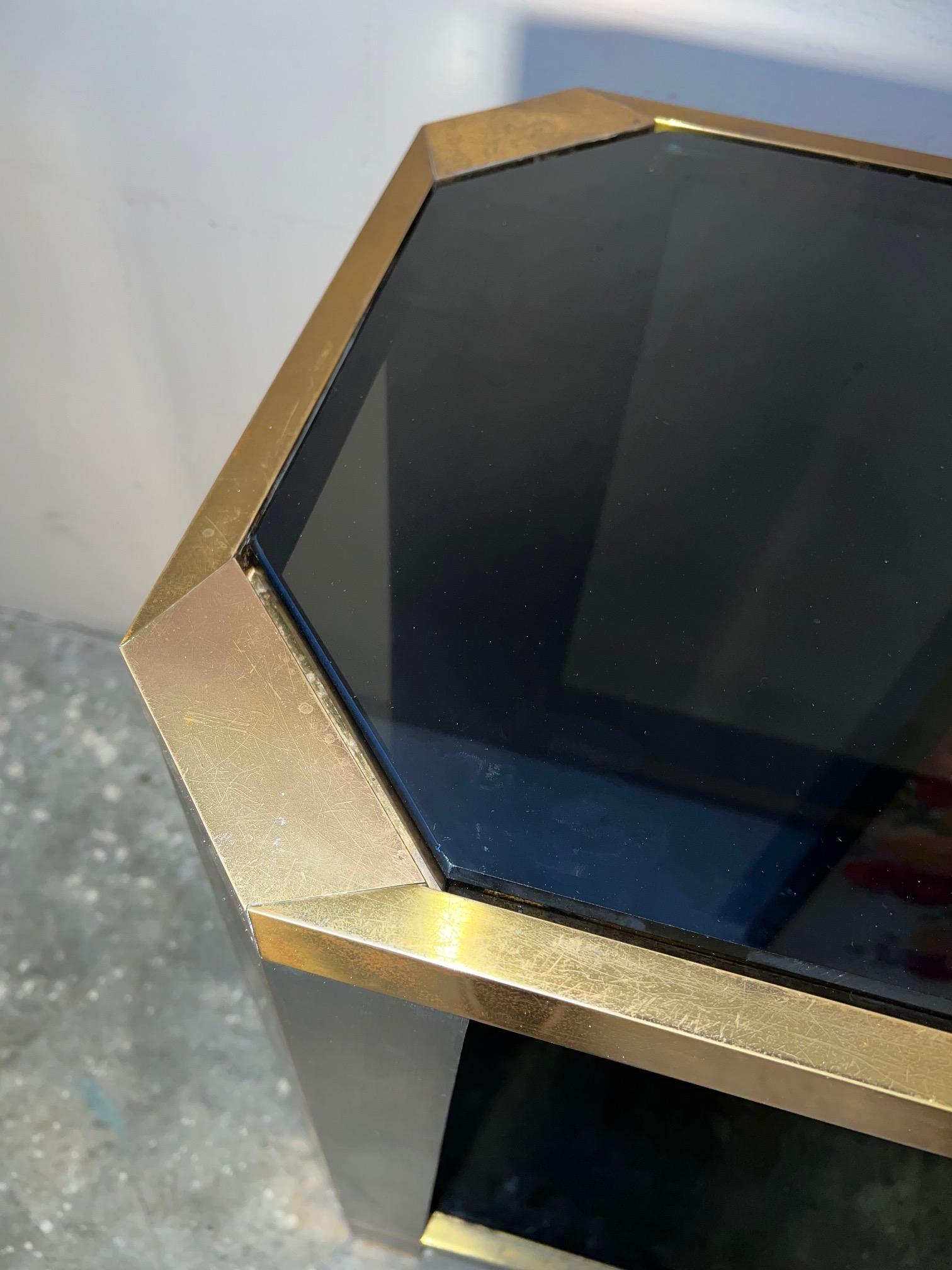 Brass And Black Glass Console Ron Seff, 1970's For Sale 6