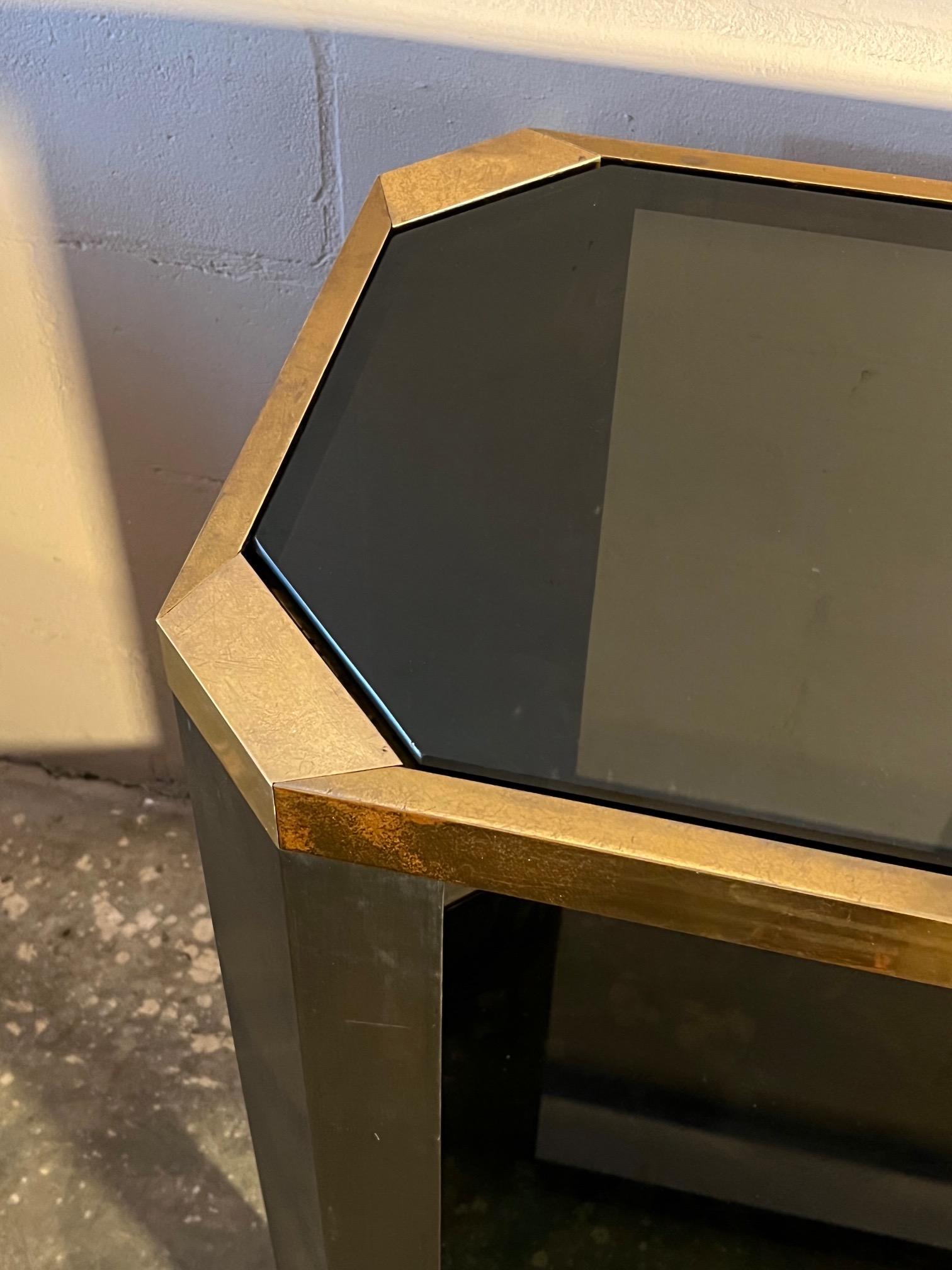 Brass And Black Glass Console Ron Seff, 1970's For Sale 2