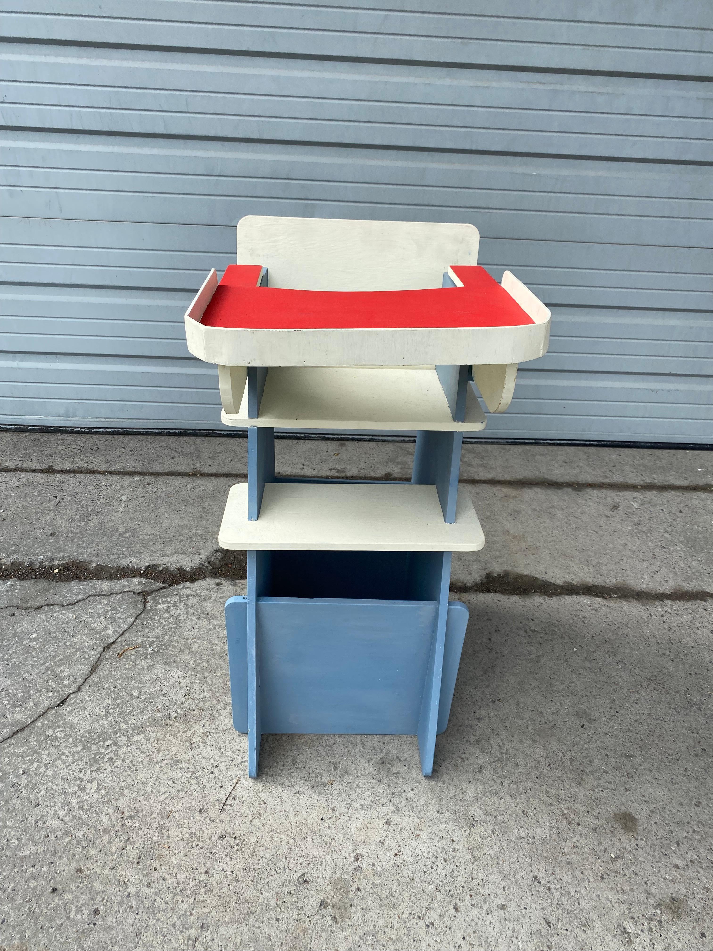 Unusual Constructivist Childs High Chair,, Great little item,, Recently purchased from prominent Buffalo Ny architect,, (noy sure if he designed )Very reminiscent of early designs by Gerrit Rietveld,, Super sturdy design and construction,,Ingenious