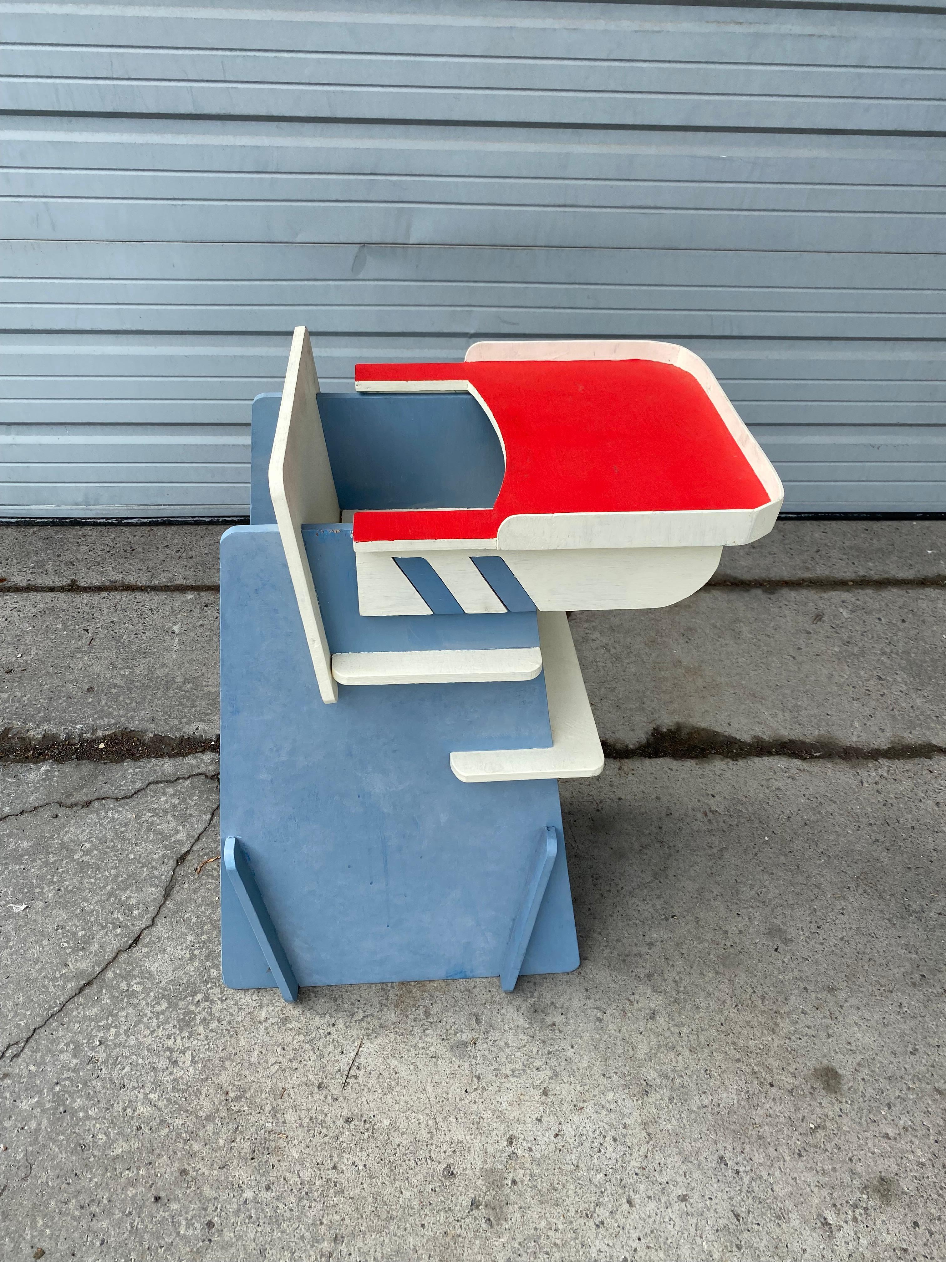 Painted Unusual Constructivist Childs High Chair, , Hand Crafted, , Bench Made, For Sale