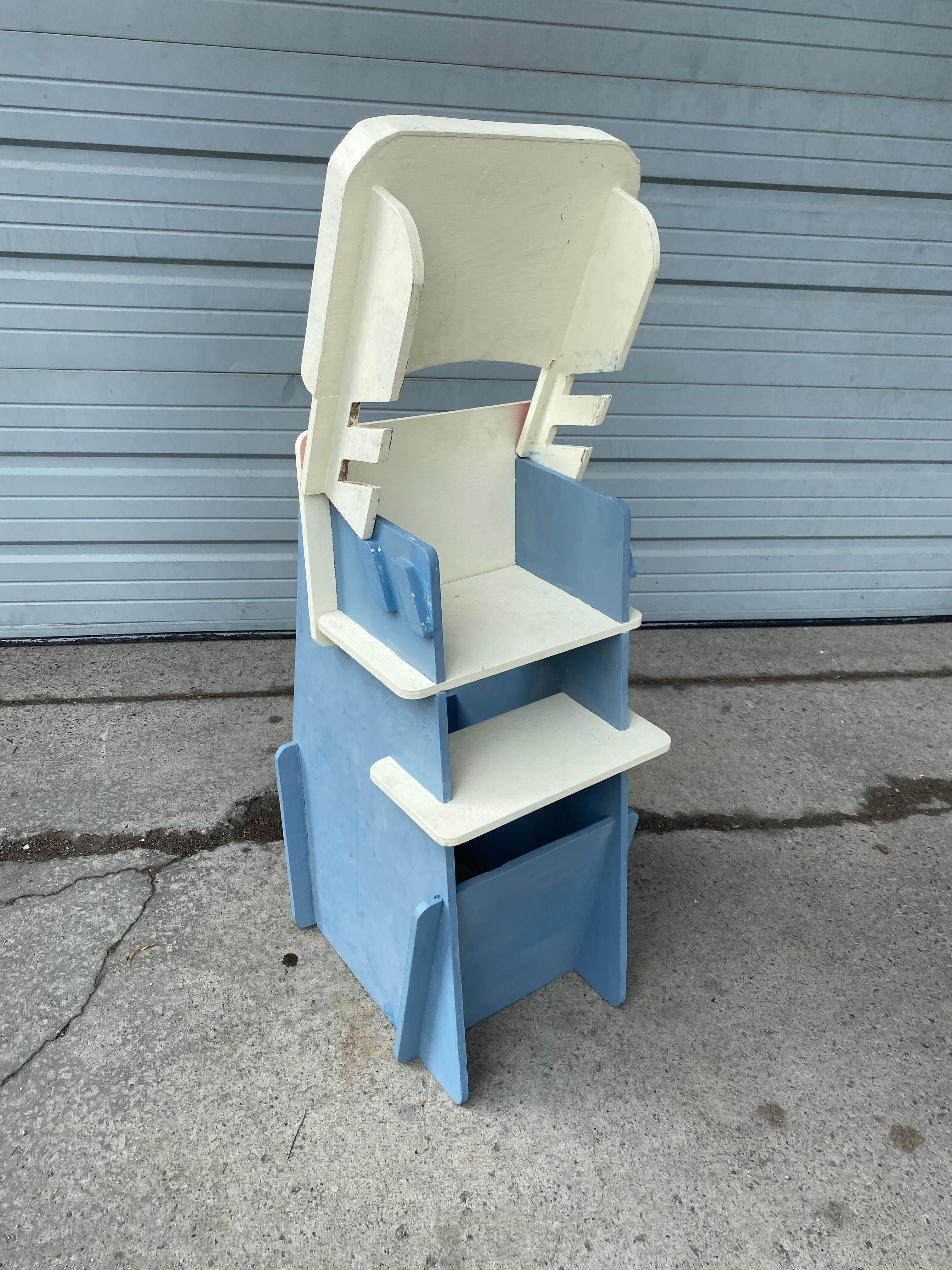 Wood Unusual Constructivist Childs High Chair, , Hand Crafted, , Bench Made, For Sale