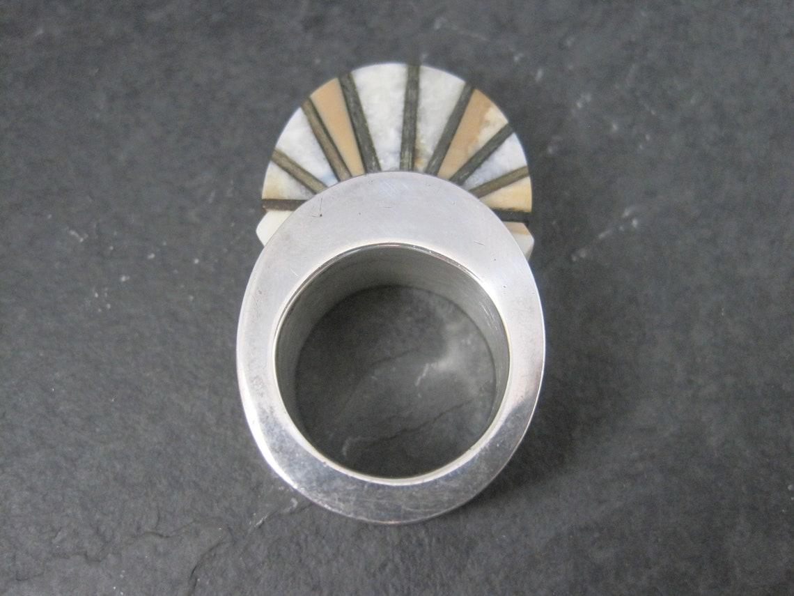 Unusual Contemporary Southwestern Sterling Inlay Ring For Sale 5