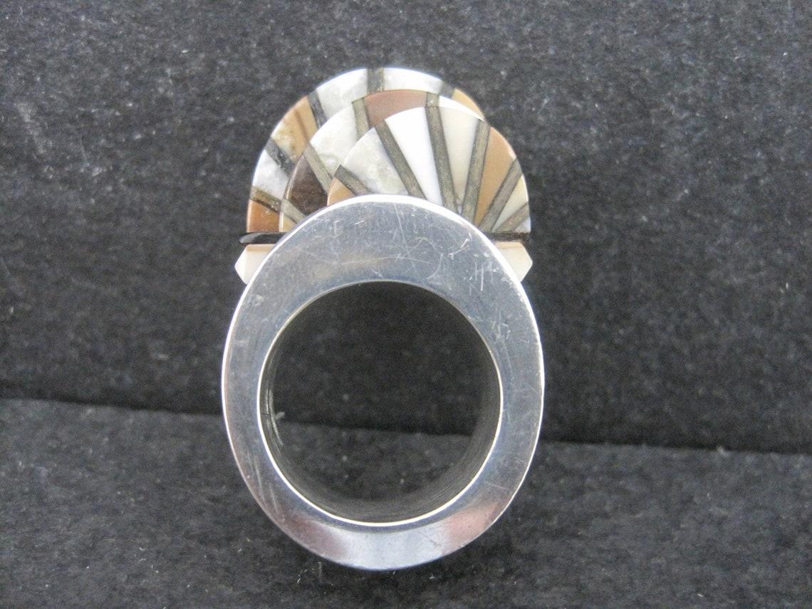 Unusual Contemporary Southwestern Sterling Inlay Ring For Sale 6