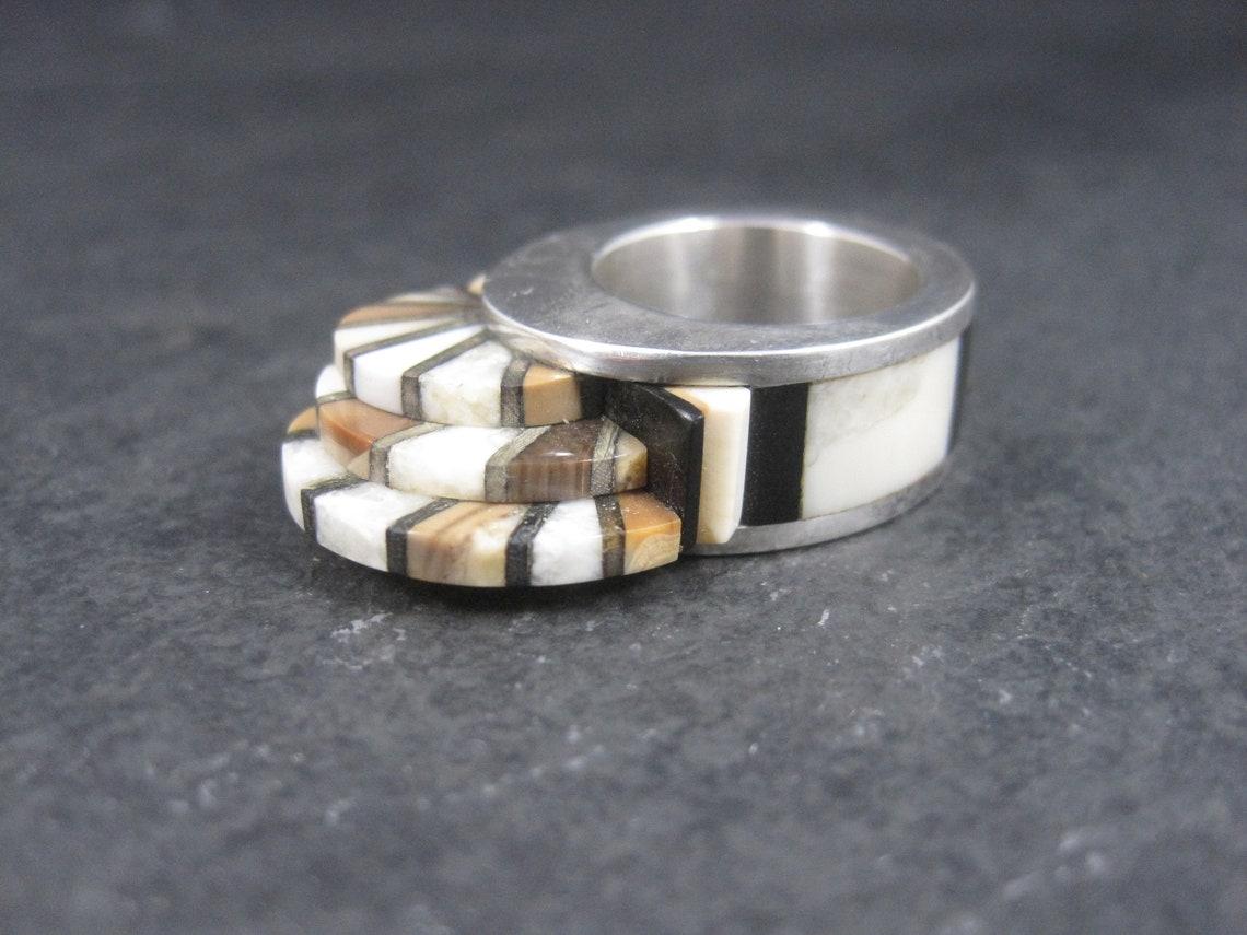 Women's Unusual Contemporary Southwestern Sterling Inlay Ring For Sale