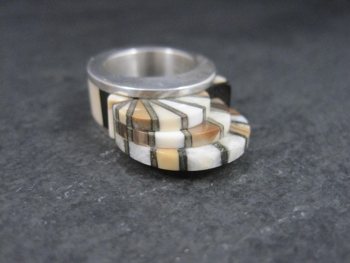 Unusual Contemporary Southwestern Sterling Inlay Ring For Sale 1