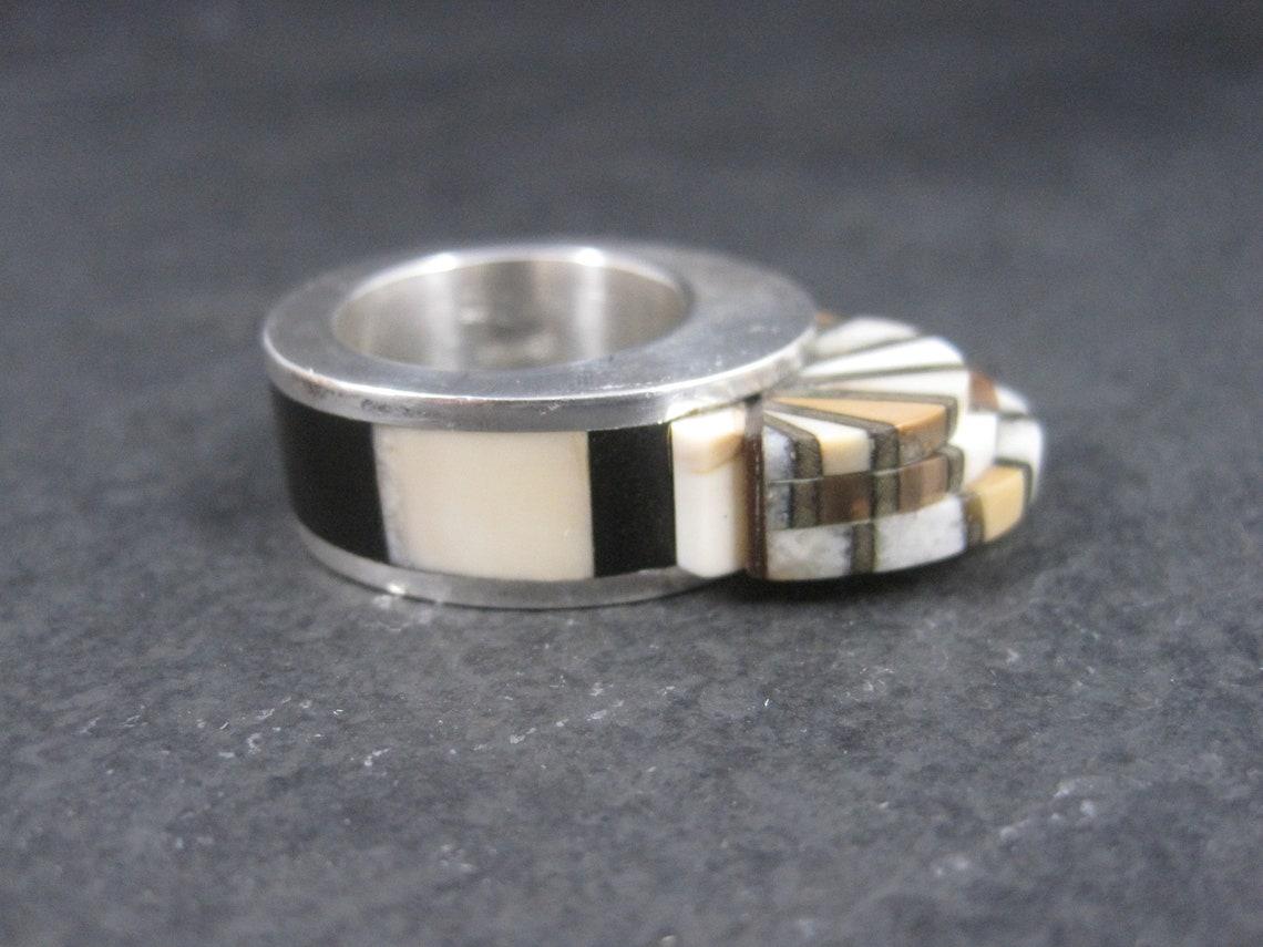 Unusual Contemporary Southwestern Sterling Inlay Ring For Sale 2