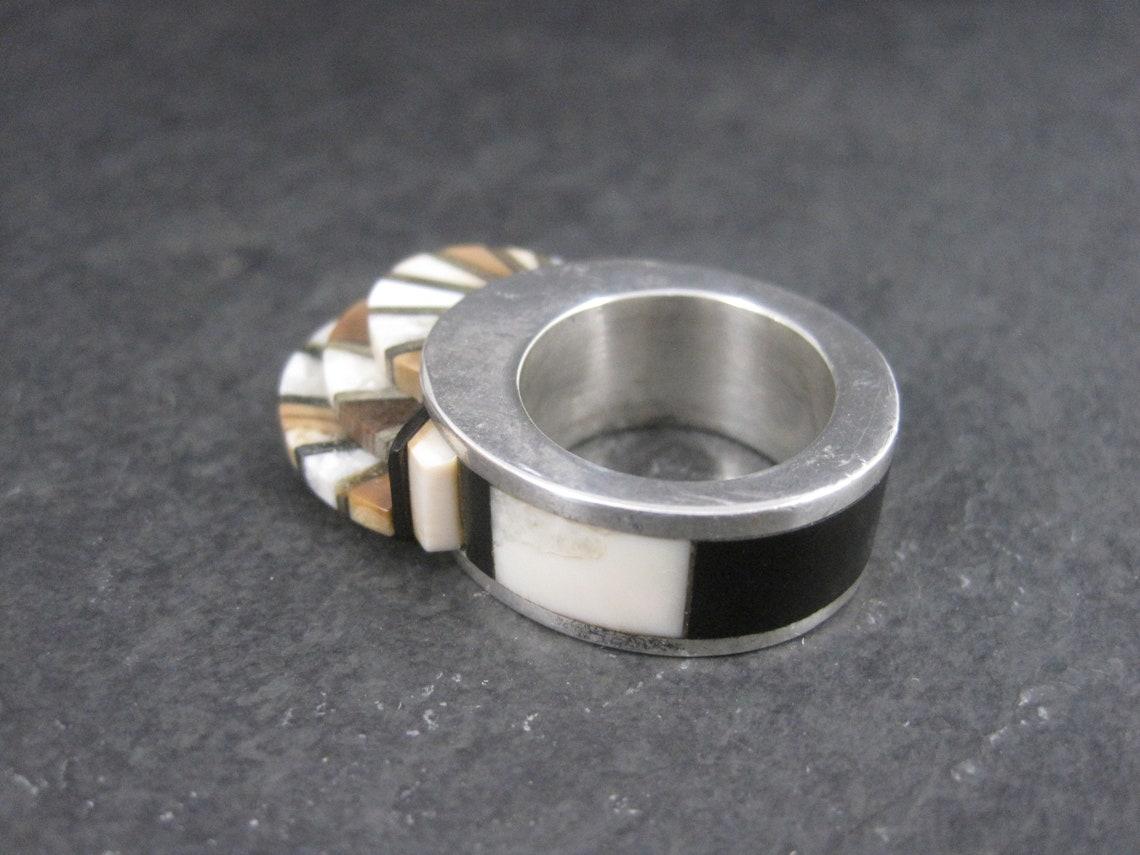 Unusual Contemporary Southwestern Sterling Inlay Ring For Sale 4