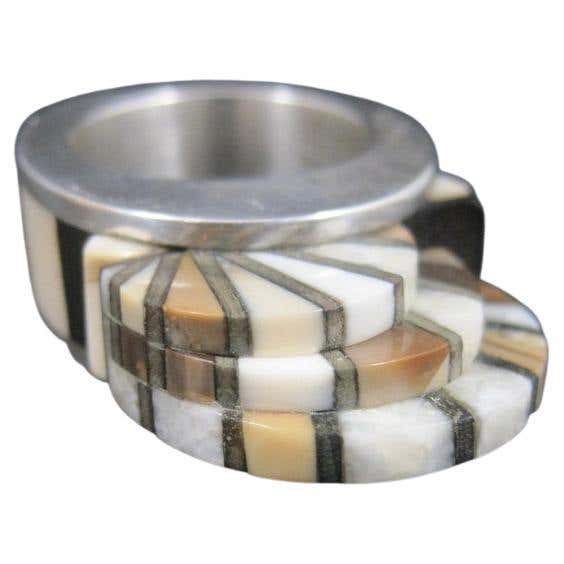 Unusual Contemporary Southwestern Sterling Inlay Ring For Sale at 1stDibs