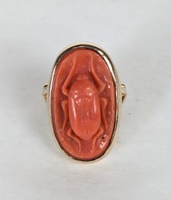 Unusual Coral Scarab Ring