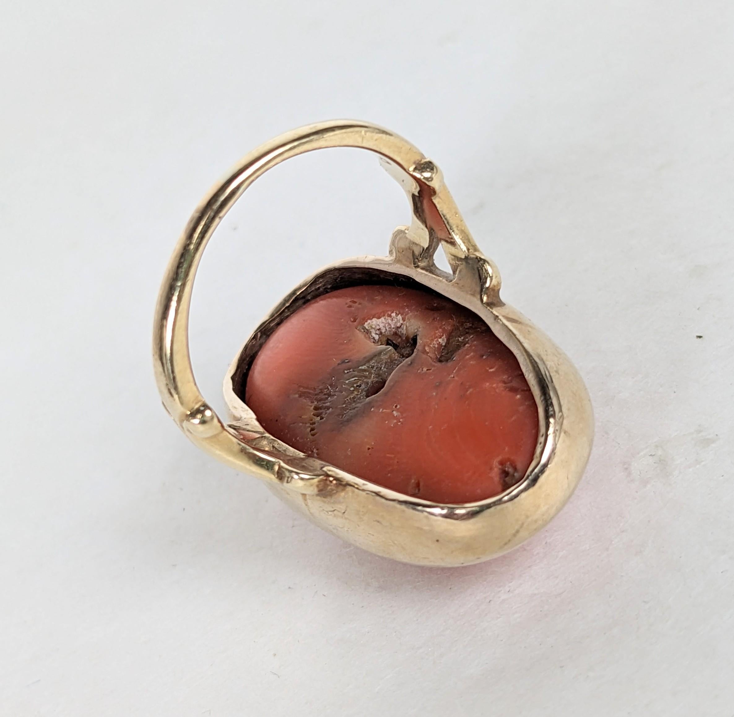 Unusual Coral Scarab Ring For Sale 1