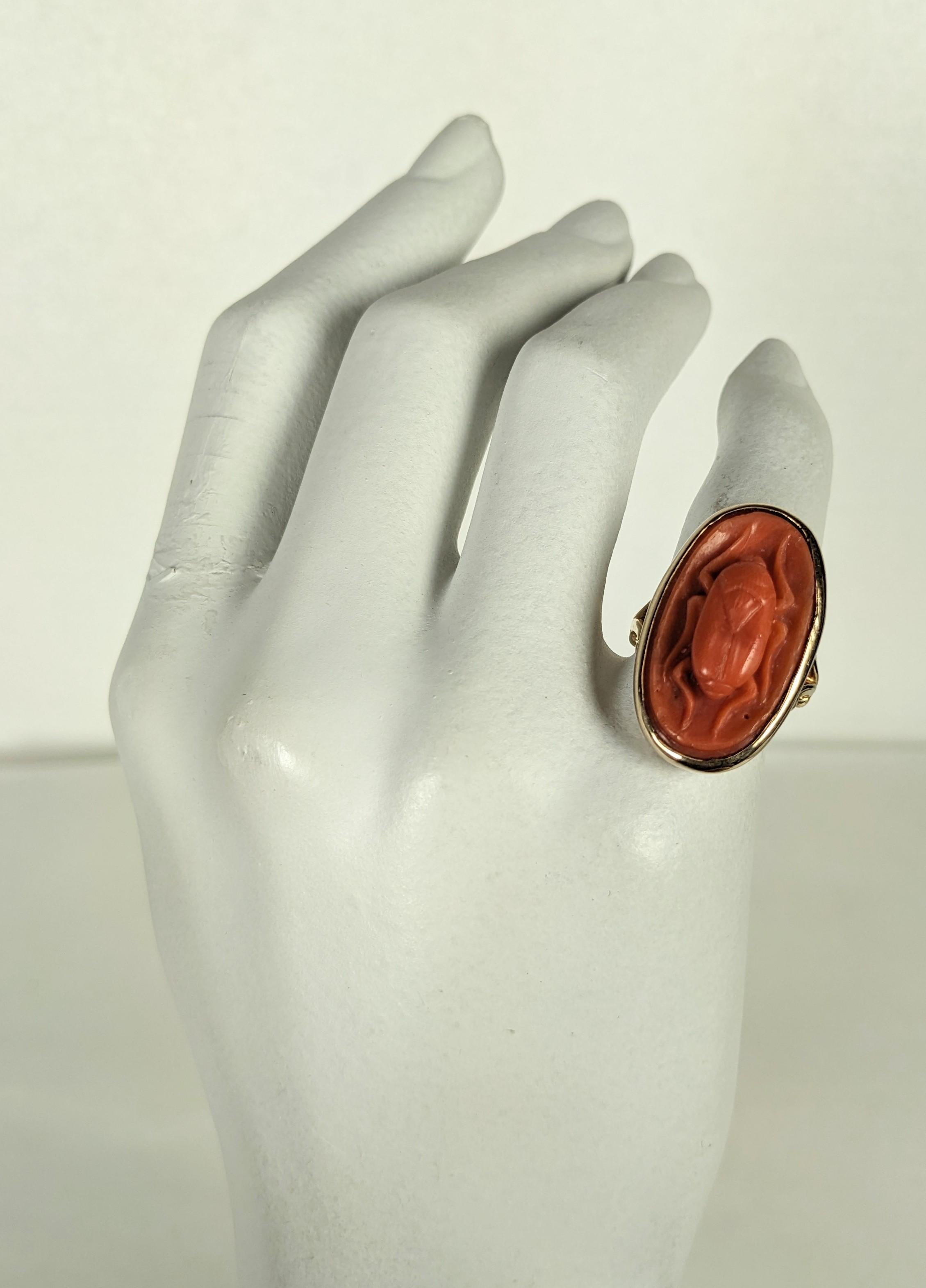 Unusual Coral Scarab Ring For Sale 3