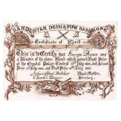 Unusual Crystal Palace Band Competition Painted Glass Certificate of Merit 1883