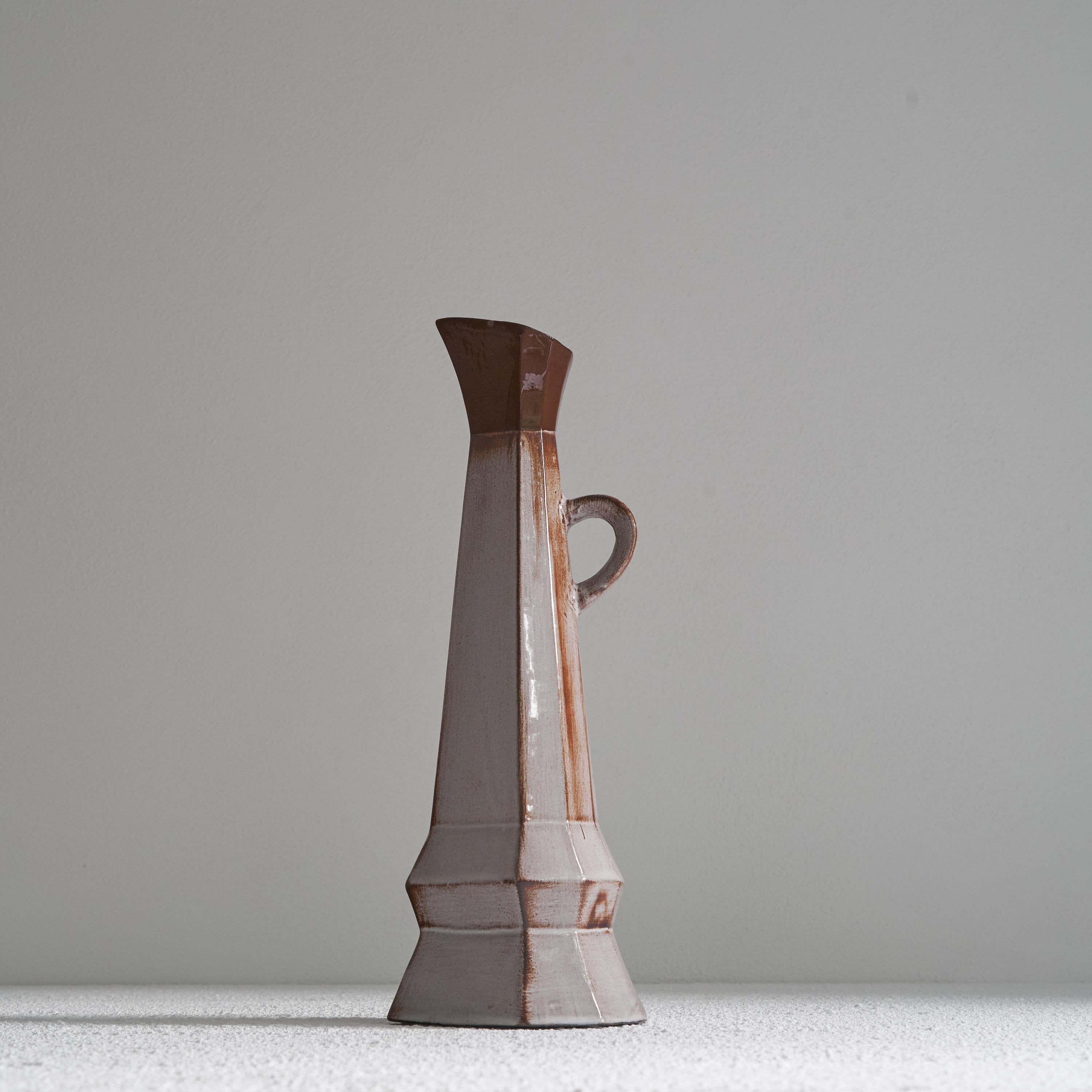 Unknown Unusual Cubist Studio Pottery Pitcher Vase 1950s For Sale