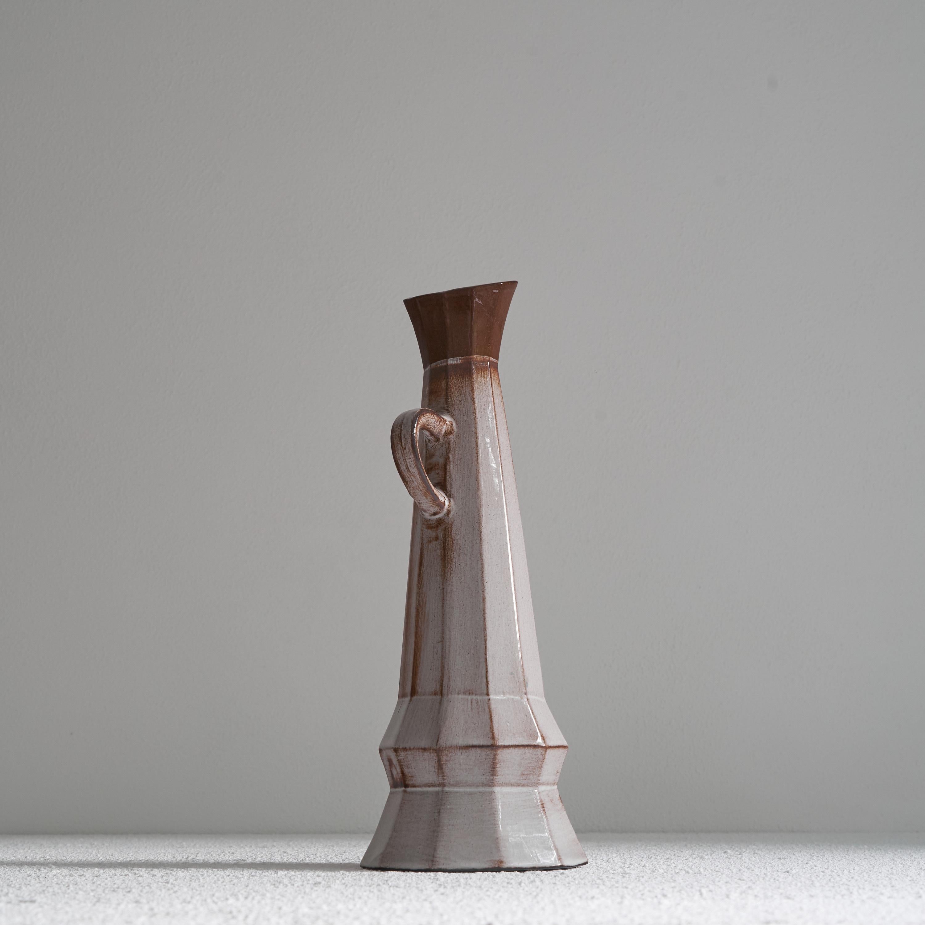 Ceramic Unusual Cubist Studio Pottery Pitcher Vase 1950s For Sale