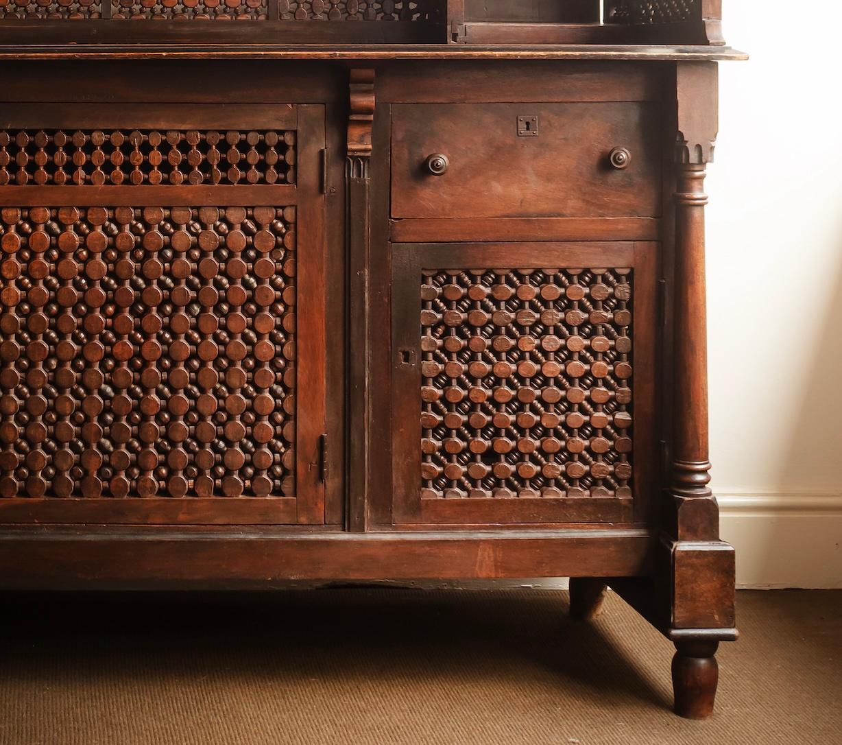 Late 19th Century Unusual cupboard with intricate Moucharbiya panels, French c1870.  For Sale