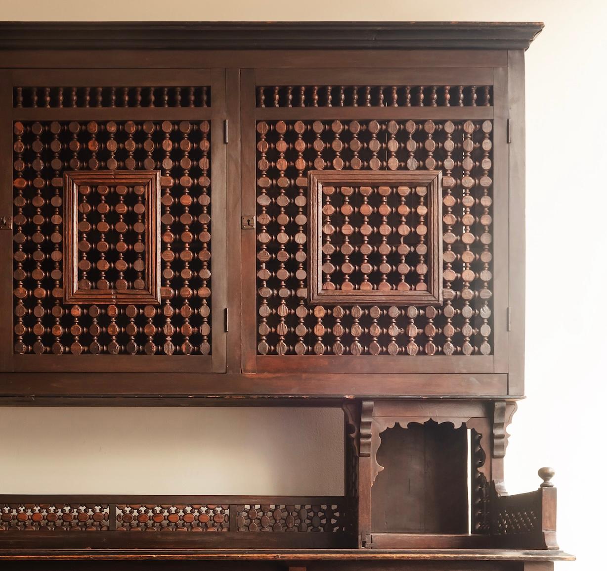 Wood Unusual cupboard with intricate Moucharbiya panels, French c1870.  For Sale
