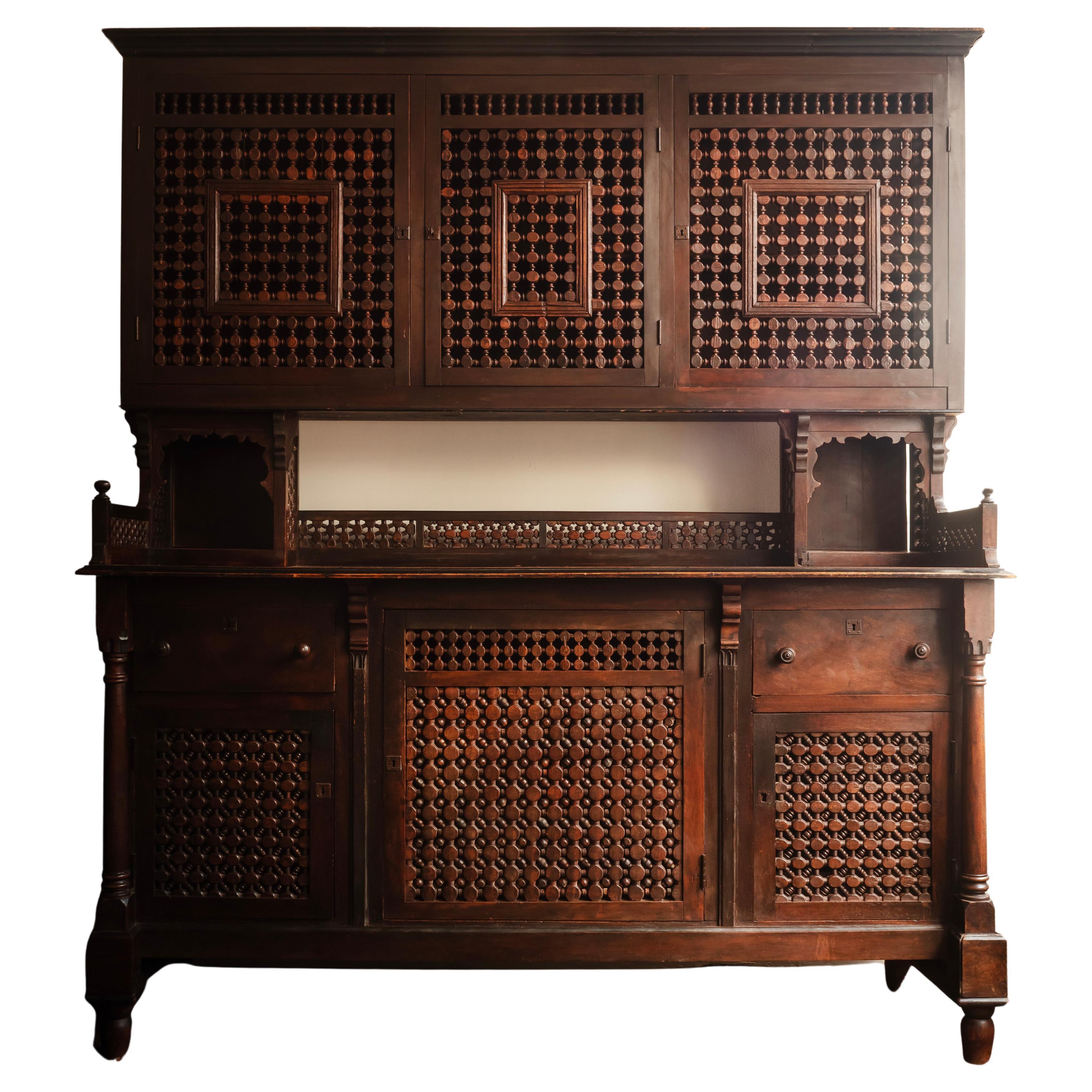 Unusual cupboard with intricate Moucharbiya panels, French c1870. 