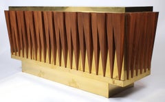 Extraordinary Brass and Walnut Credenza Custom Made for a Hotel in Italy