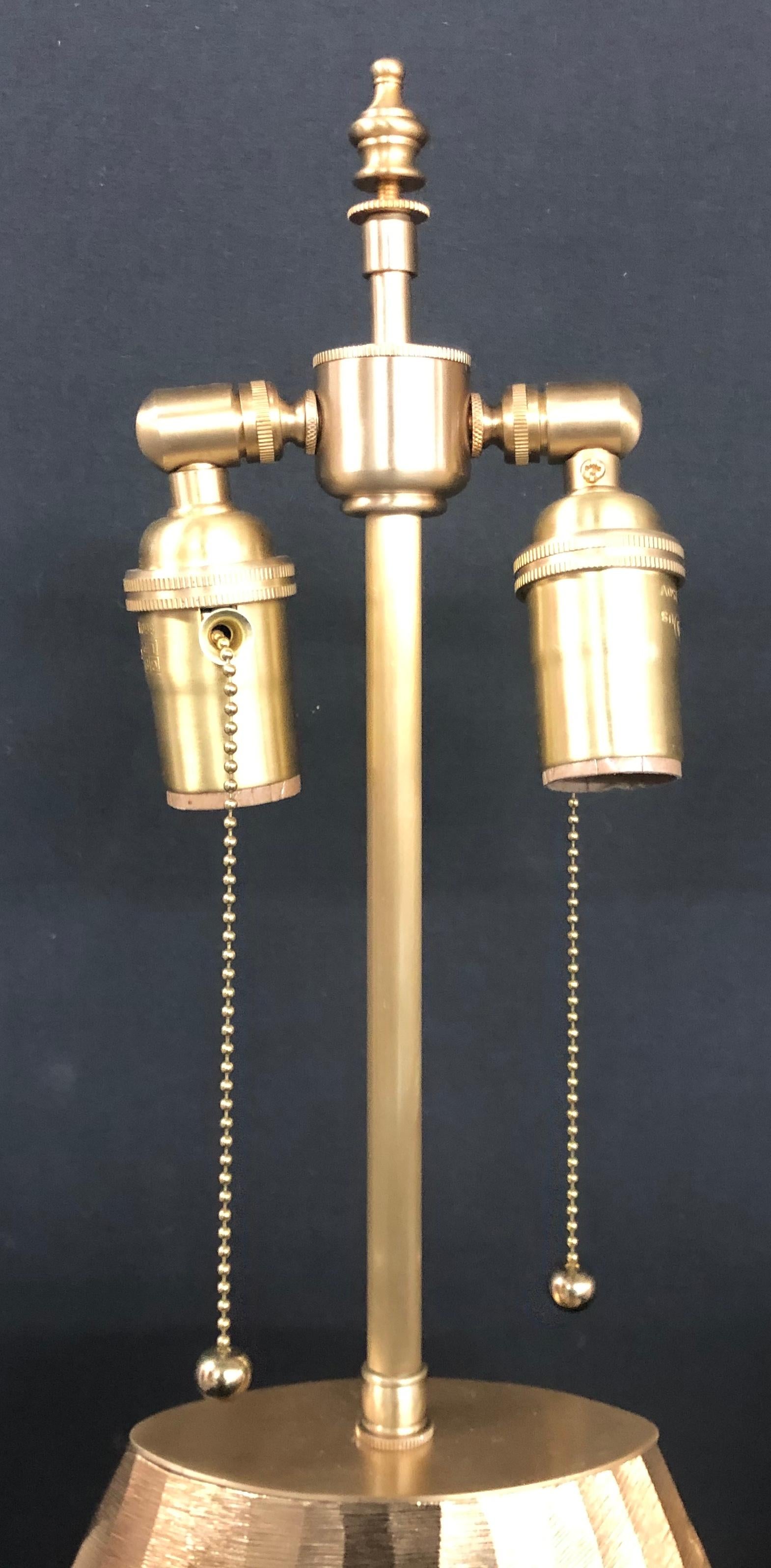 Unusual Custom Pair of Textured Brass Vessels with Lamp Application In New Condition For Sale In Bronx, NY