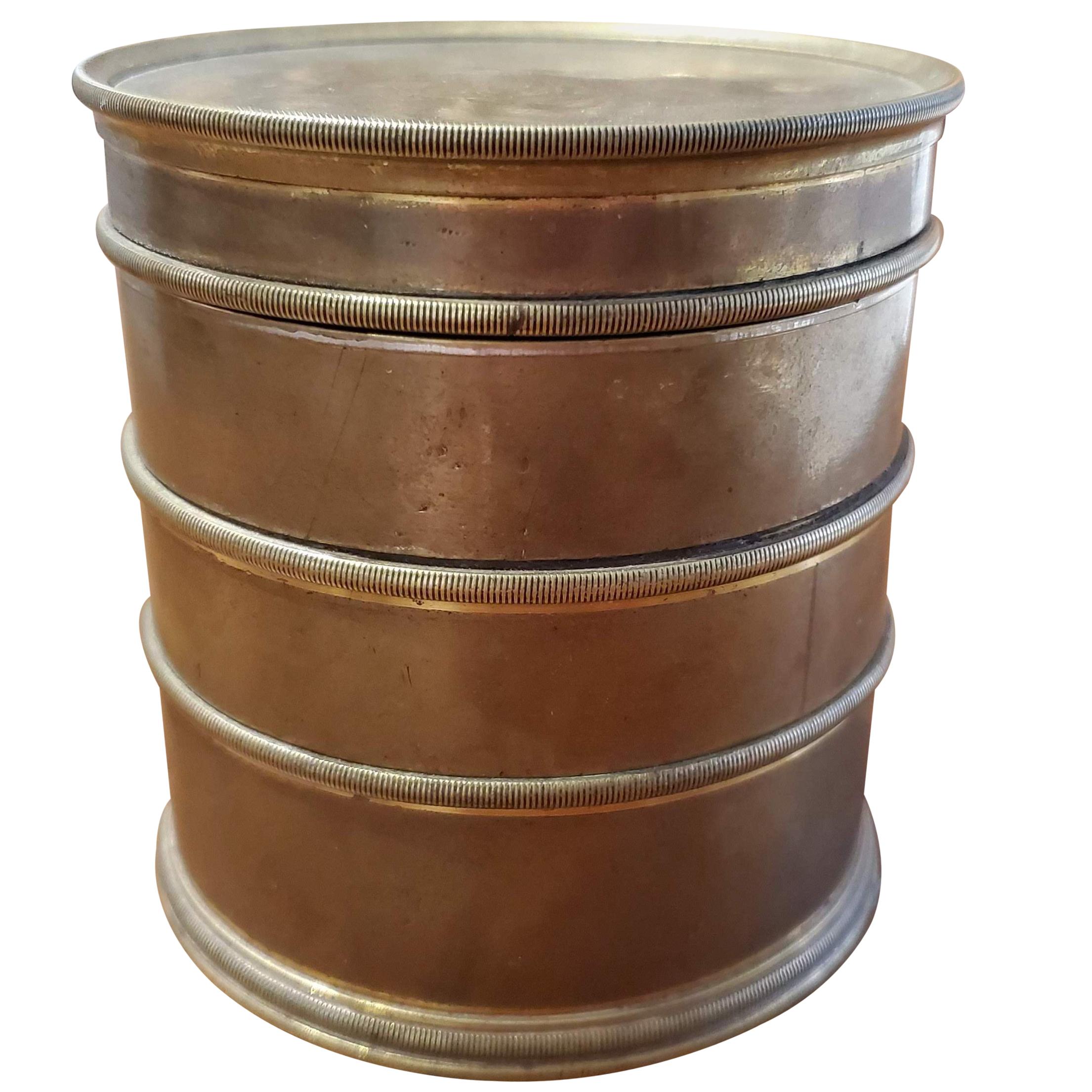 Unusual Cylindrical Shaped Brass Tobacco Box