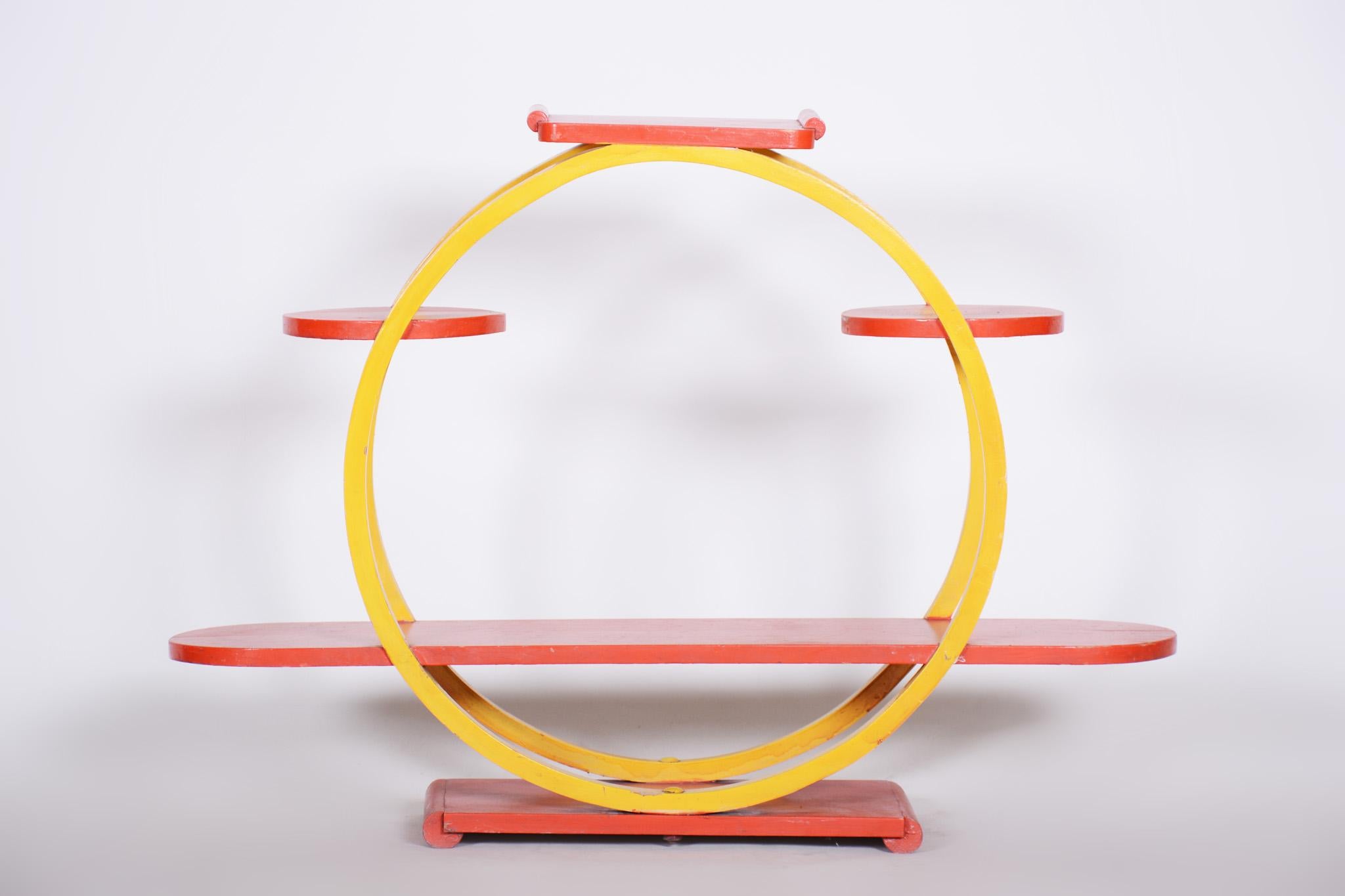 Mid-Century Modern Unusual Czech Midcentury Yellow and Red Flower Stand, Lacquered Wood, 1940s For Sale