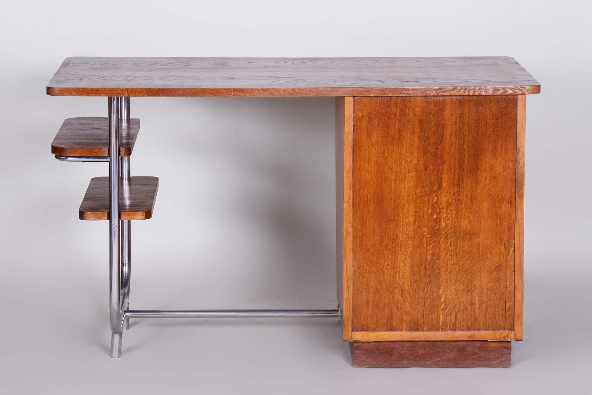 Unusual Czech Oak Bauhaus Chrome Writing Desk by Hynek Gottwald, 1930s 5