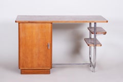 Unusual Czech Oak Bauhaus Chrome Writing Desk by Hynek Gottwald, 1930s