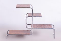 Unusual Czech Oak Bauhaus Style Chrome Étagère, Flower Stand, Kovona, 1930s