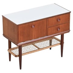 Unusual Danish chest of drawers in teak and cane Denmark 1960