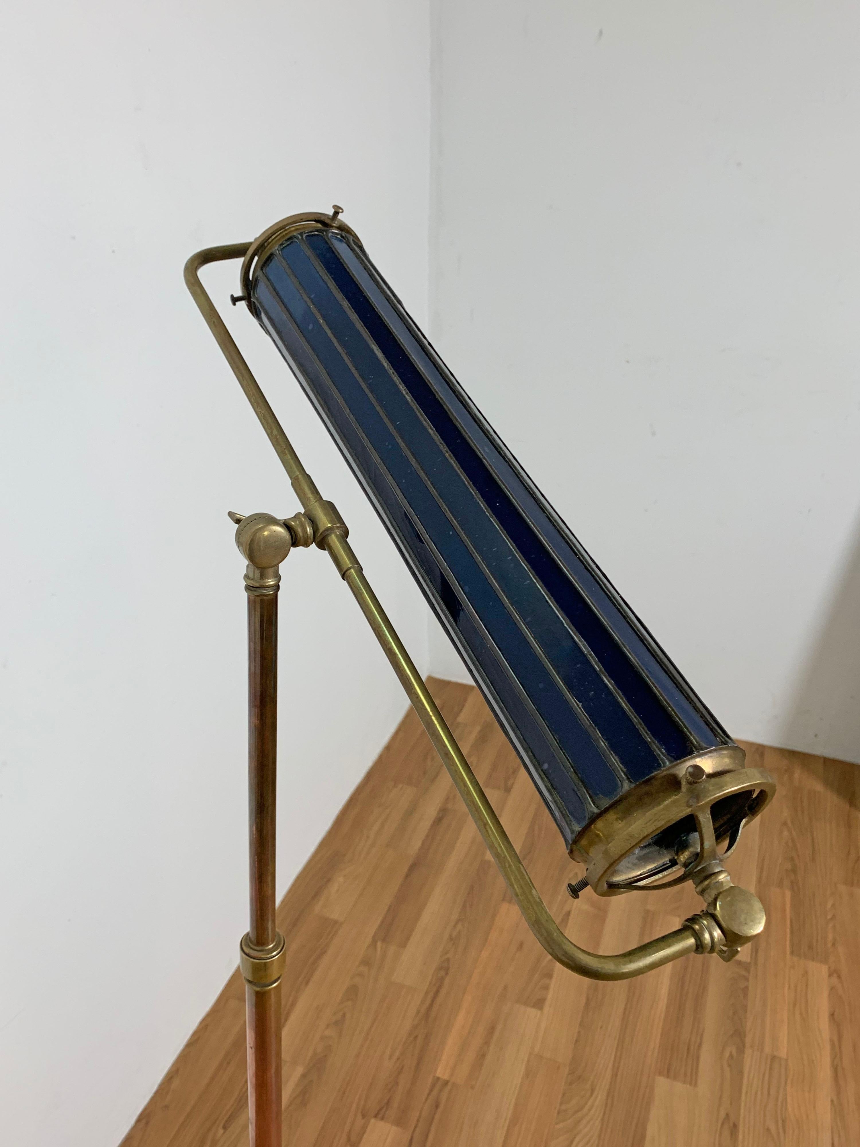 Unusual Deco Era Stained Glass Cylinder Floor Lamp In Good Condition In Peabody, MA