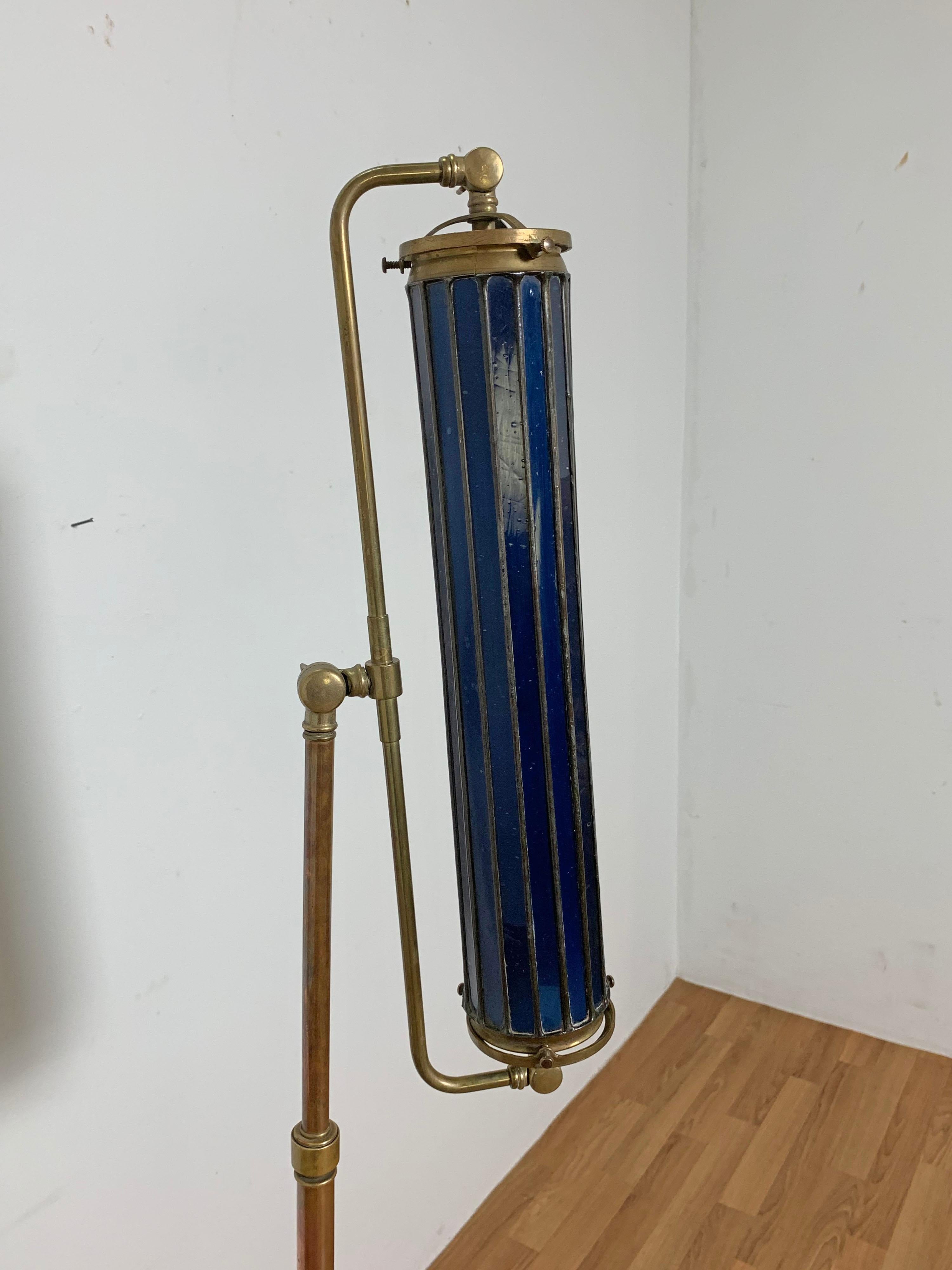 Unusual Deco Era Stained Glass Cylinder Floor Lamp 1