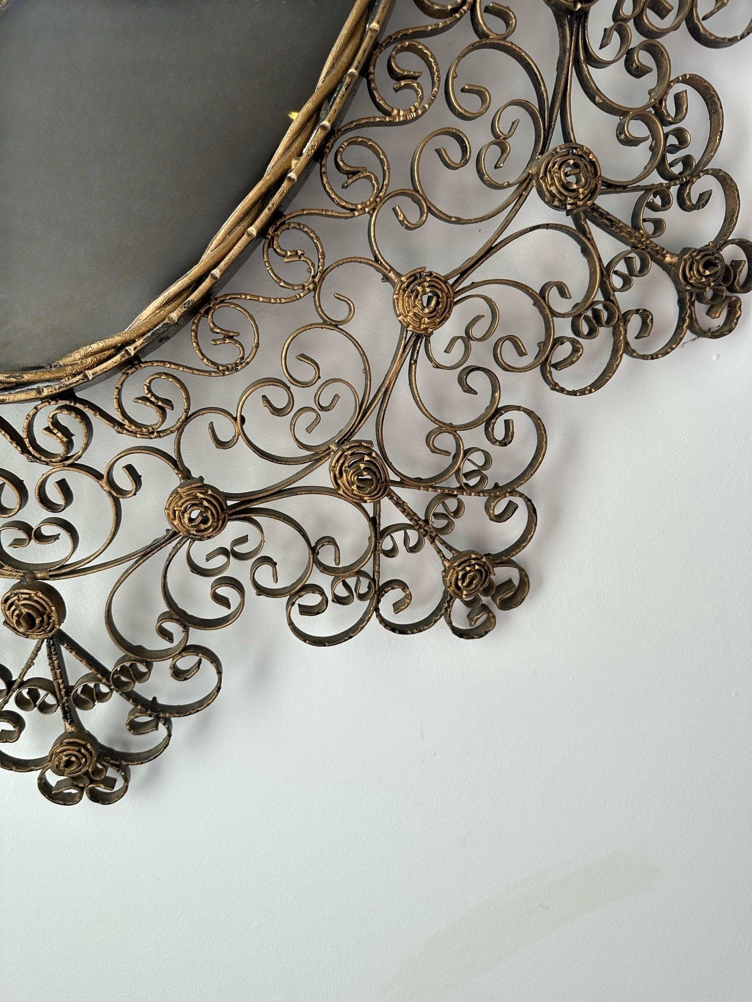 Metal Unusual Decorative Oval Mirror. For Sale