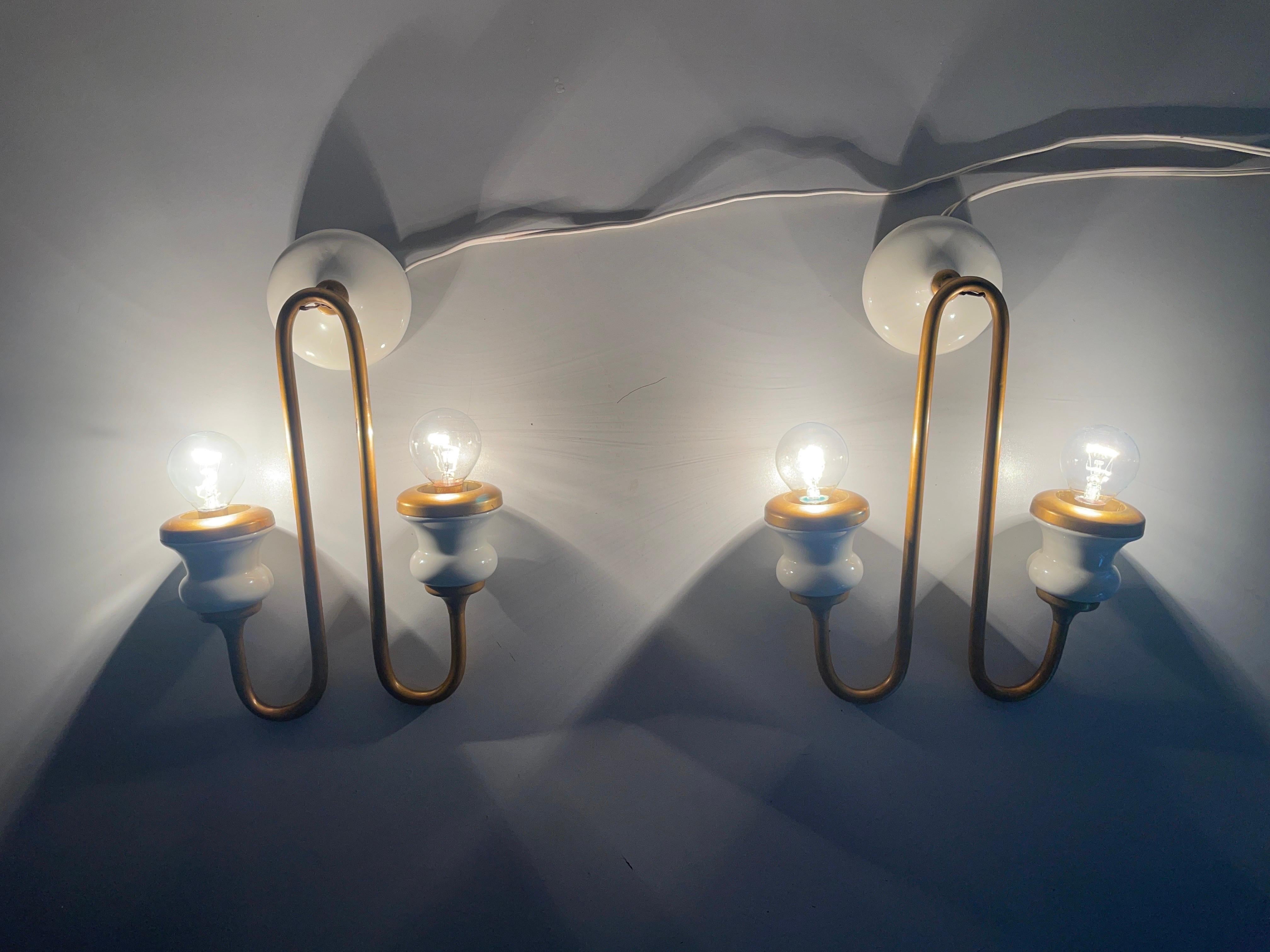 Unusual Design Ceramic and Metal Sconces in Candlestick Form, 1950s, Italy For Sale 4