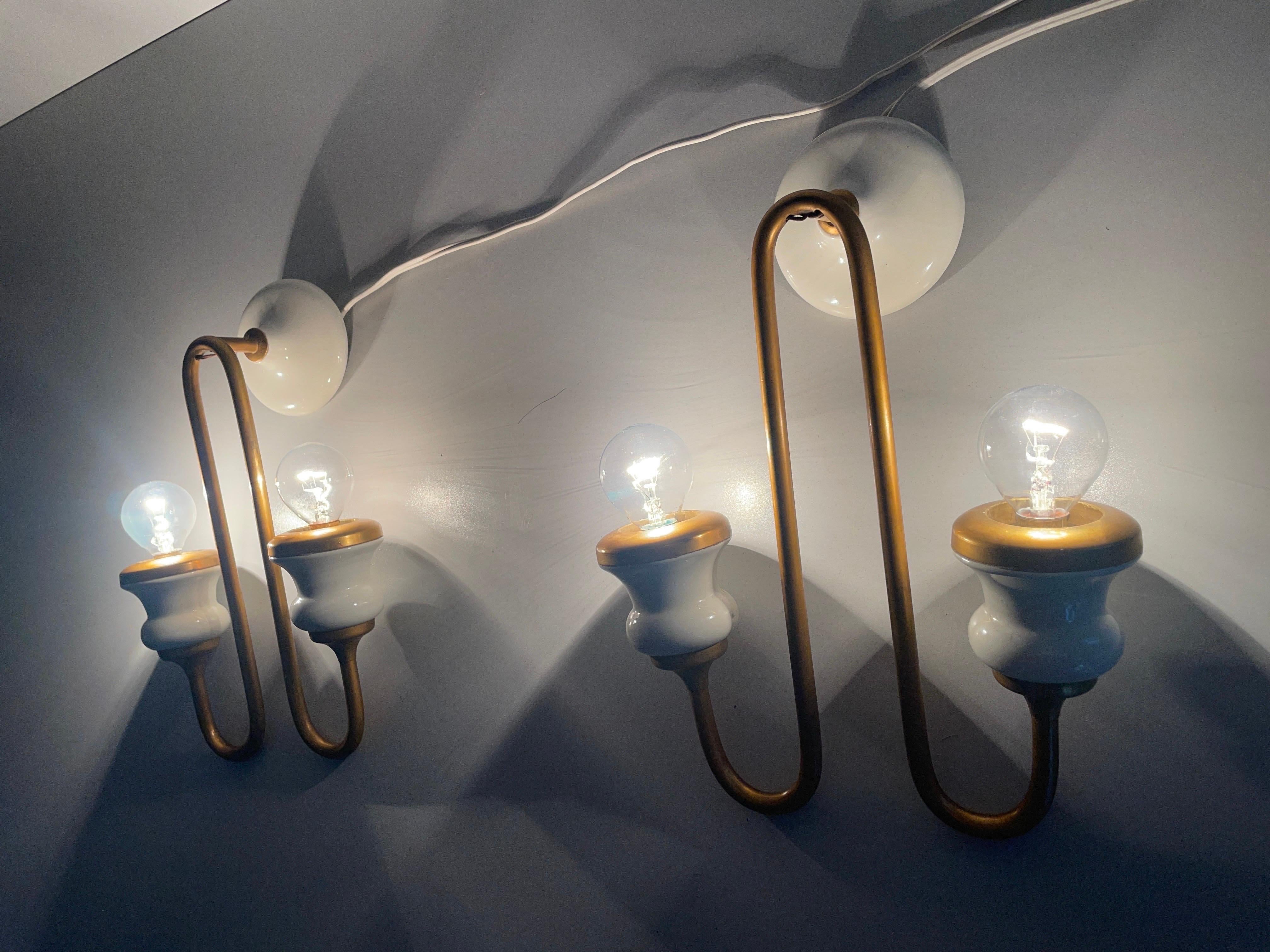 Unusual Design Ceramic and Metal Sconces in Candlestick Form, 1950s, Italy For Sale 5
