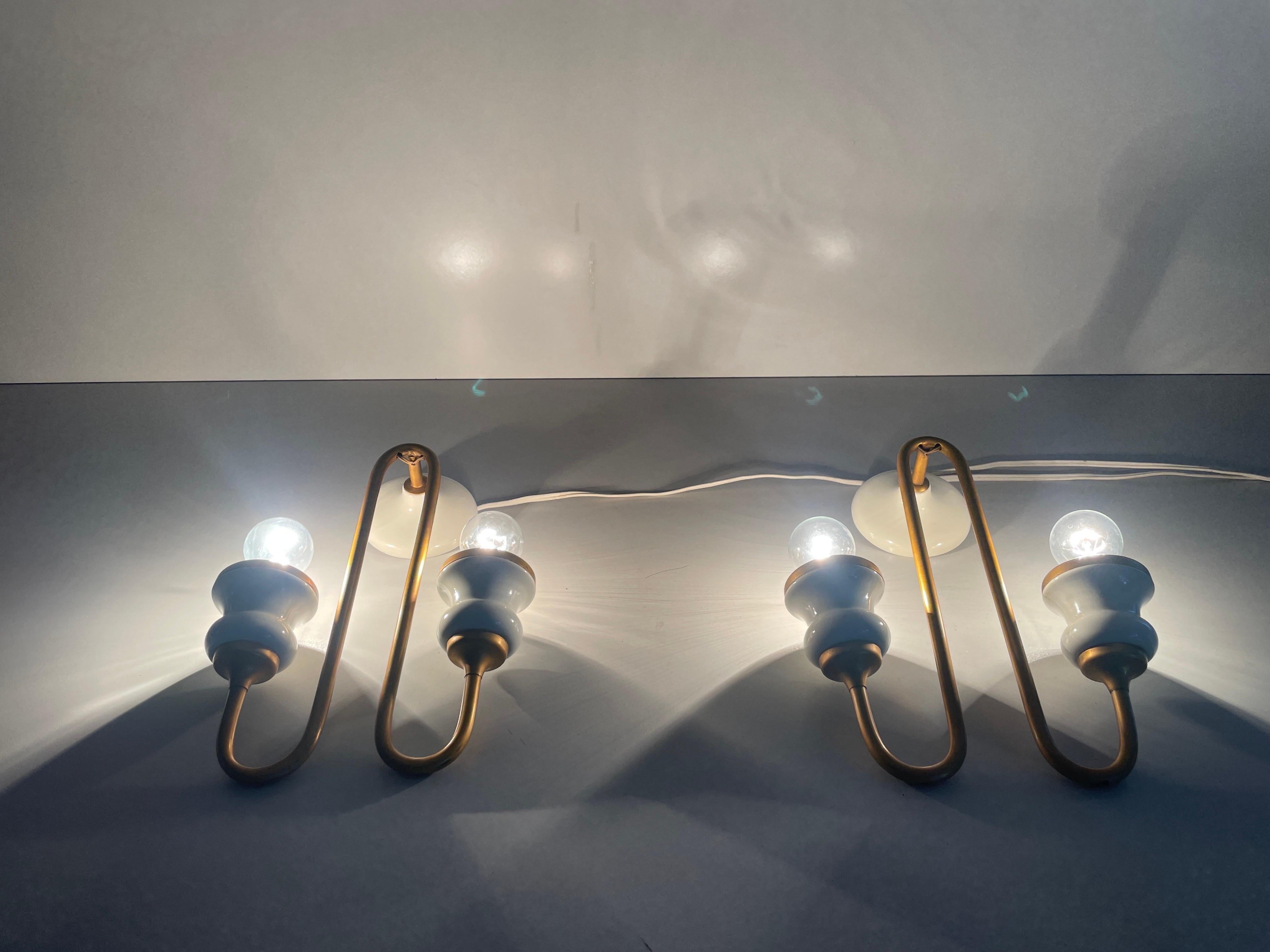 Unusual Design Ceramic and Metal Sconces in Candlestick Form, 1950s, Italy For Sale 6